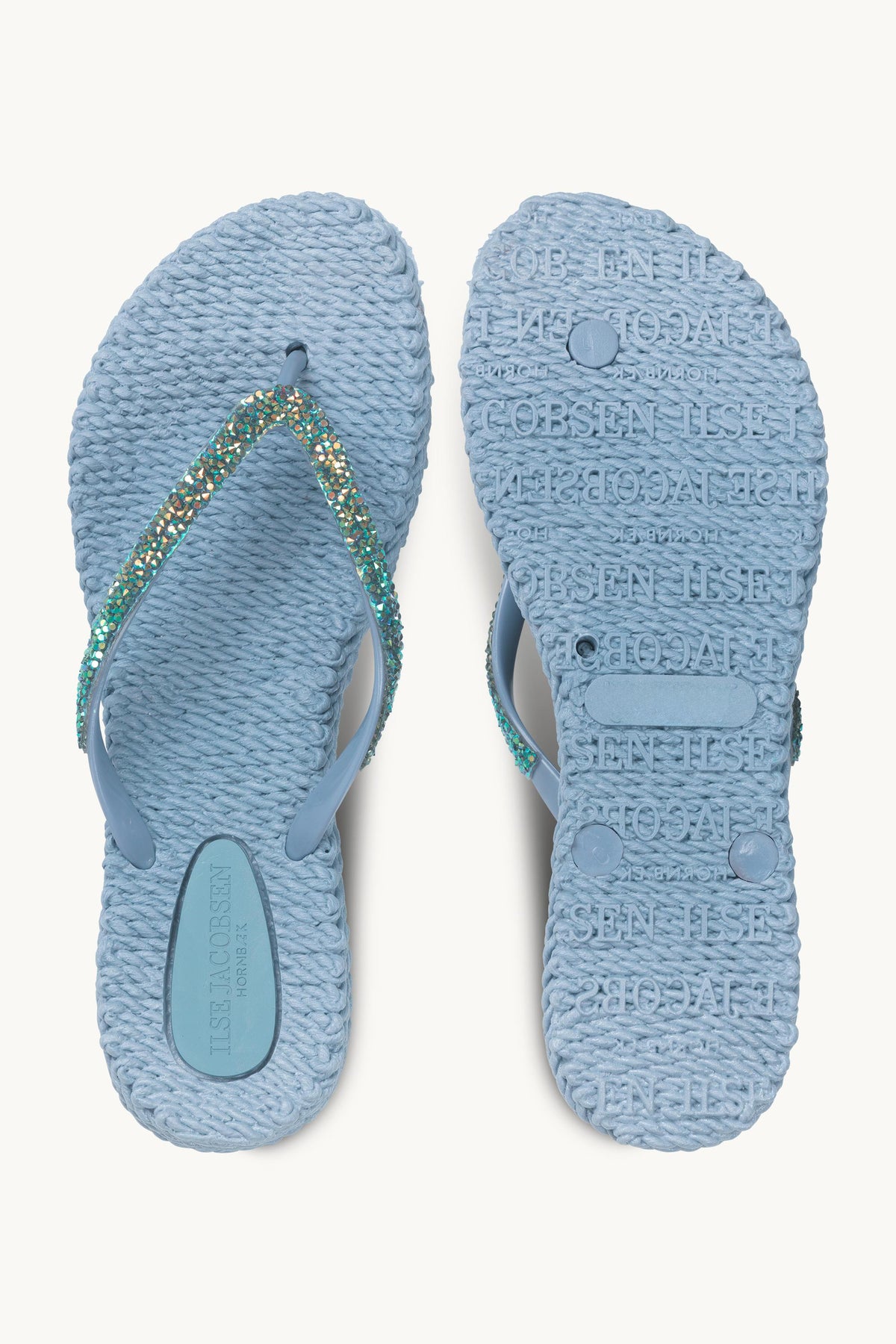 Flip-flops with Rhinestone-embellished Straps - Cornflower