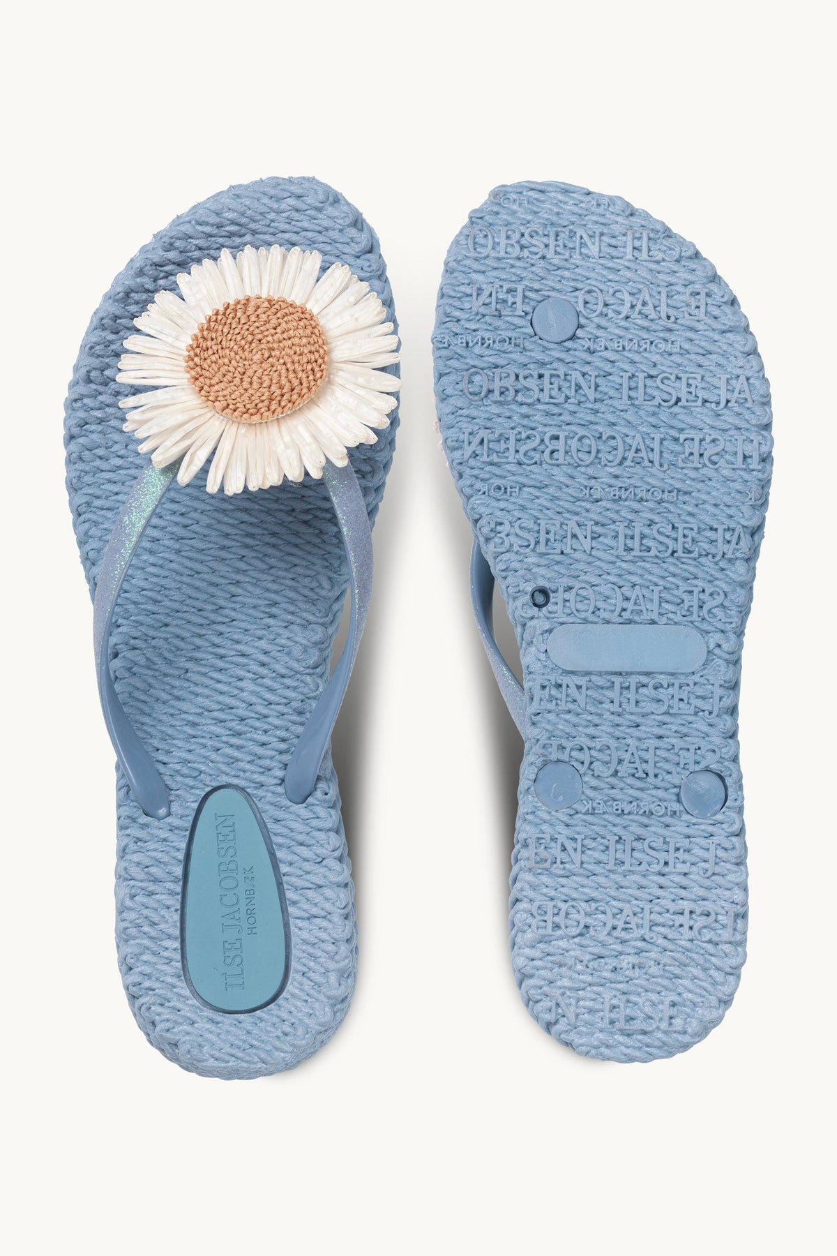 Flip-flops with Flower-embellished Straps - Cornflower