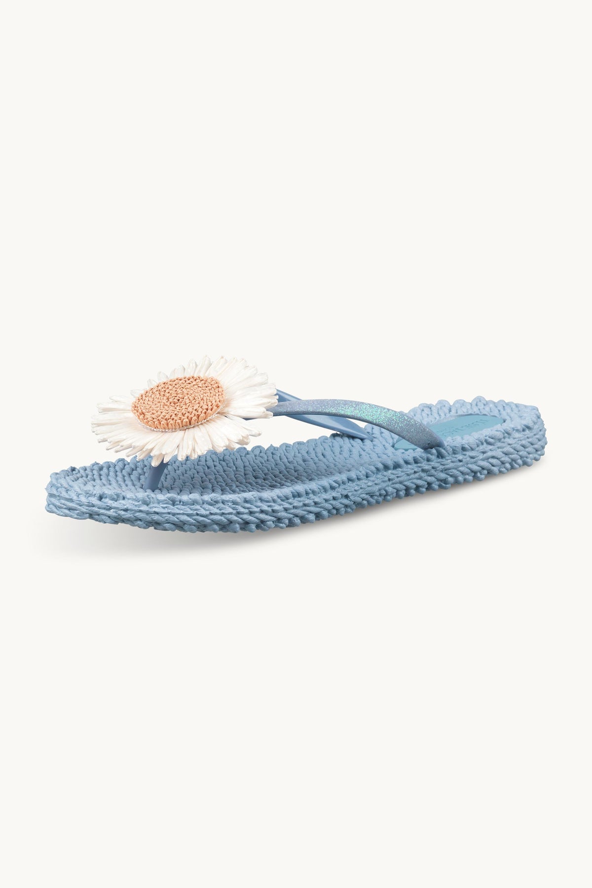 Flip-flops with Flower-embellished Straps - Cornflower