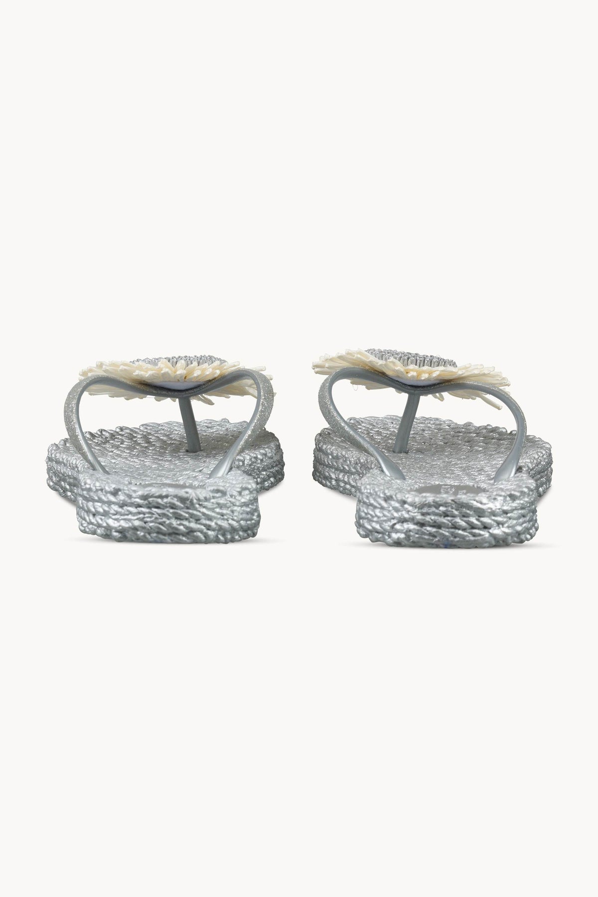 Flip-flops with Flower-embellished Straps - Silver