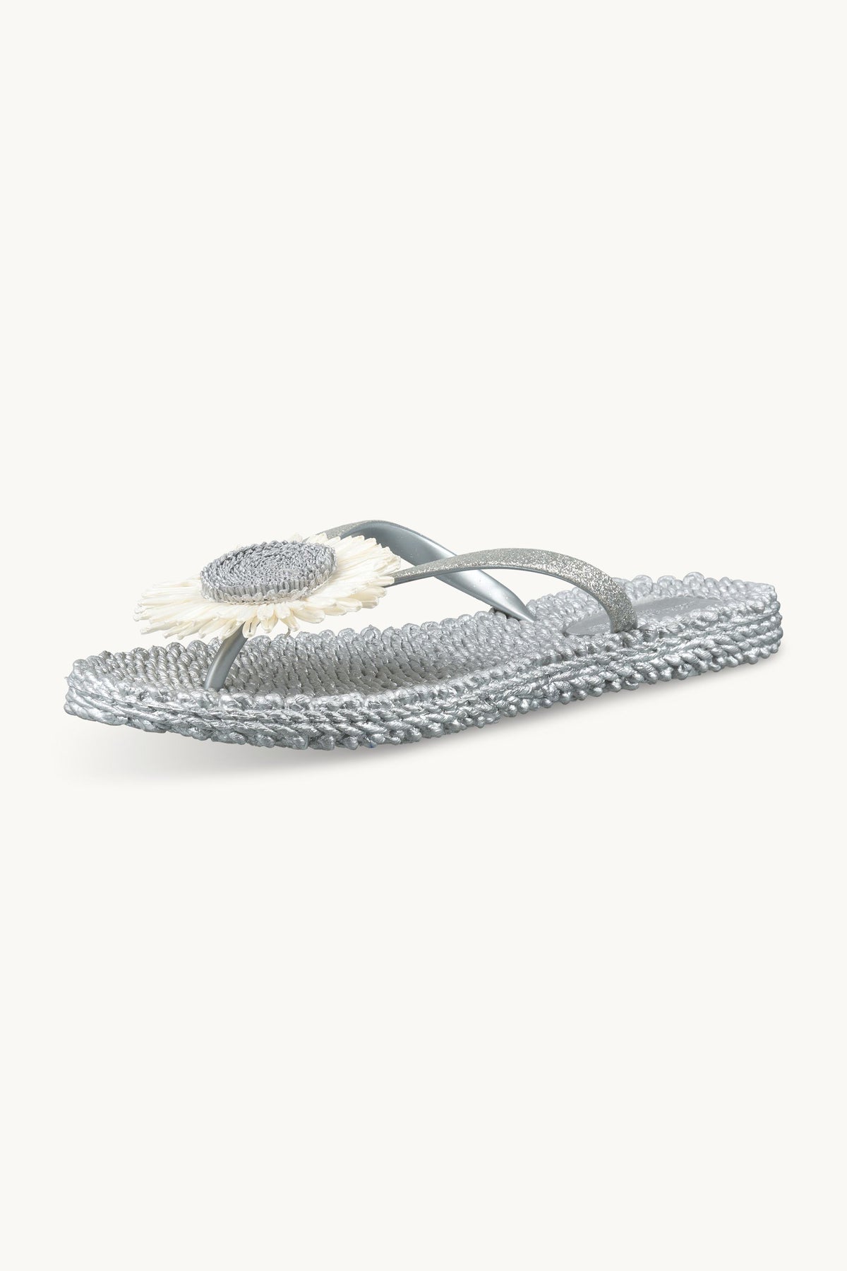 Flip-flops with Flower-embellished Straps - Silver