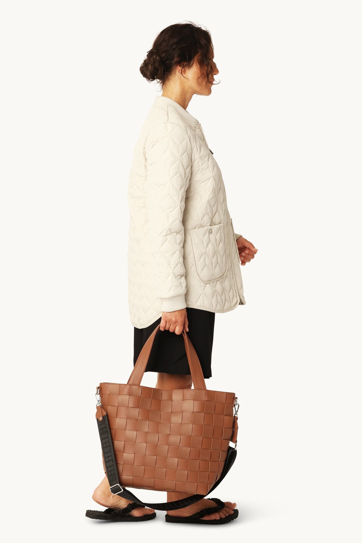 Braided Cross-Body Shopper - Cognac
