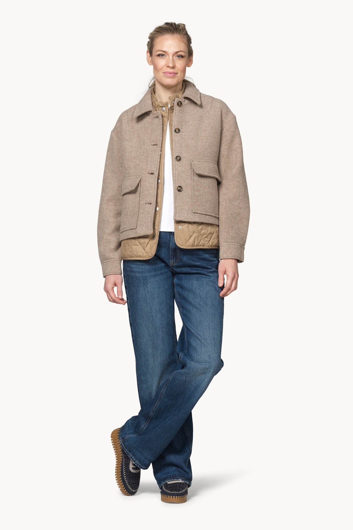 Short buttoned Jacket with Patched Pockets - Greige