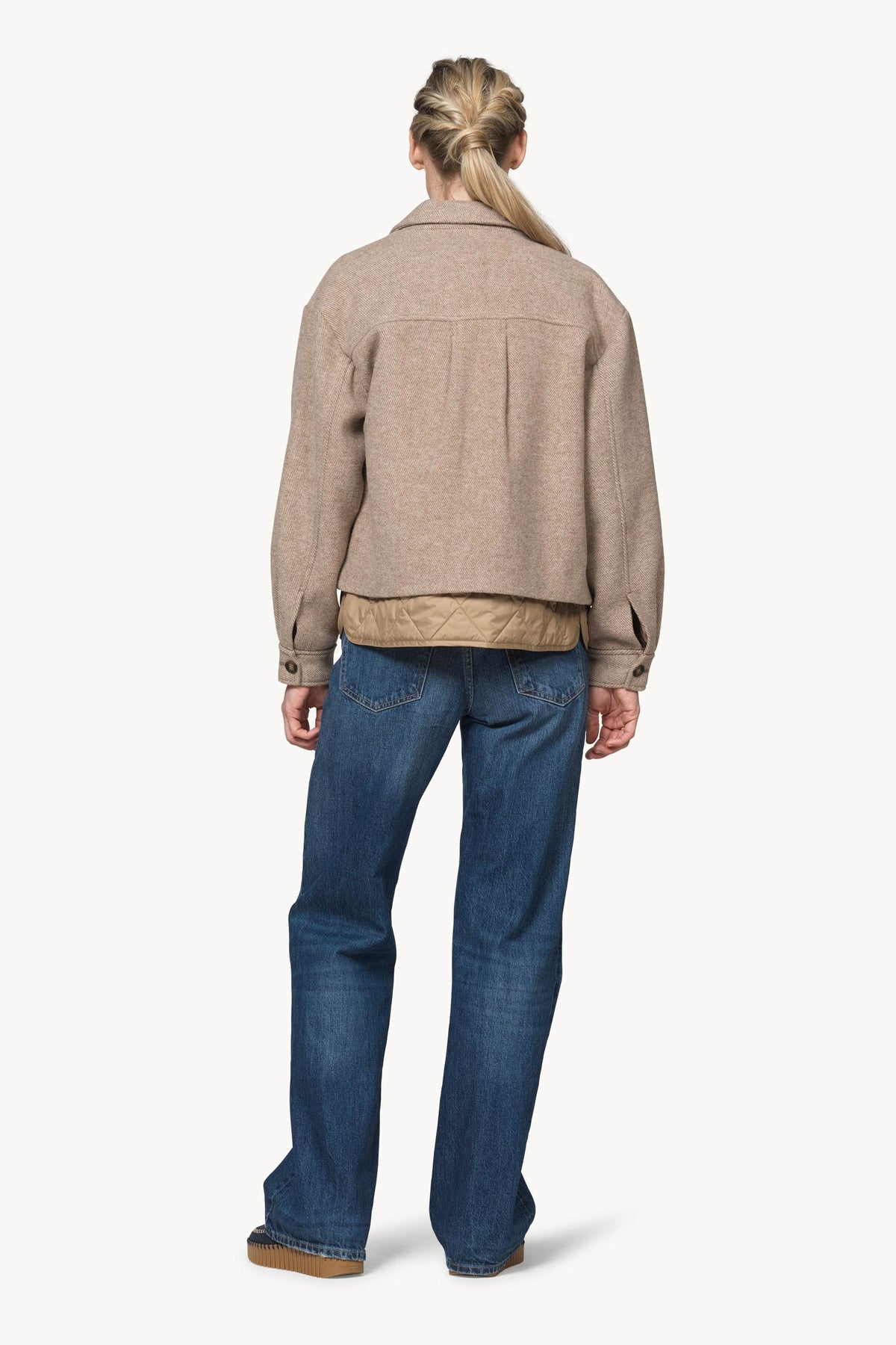 Short buttoned Jacket with Patched Pockets - Greige