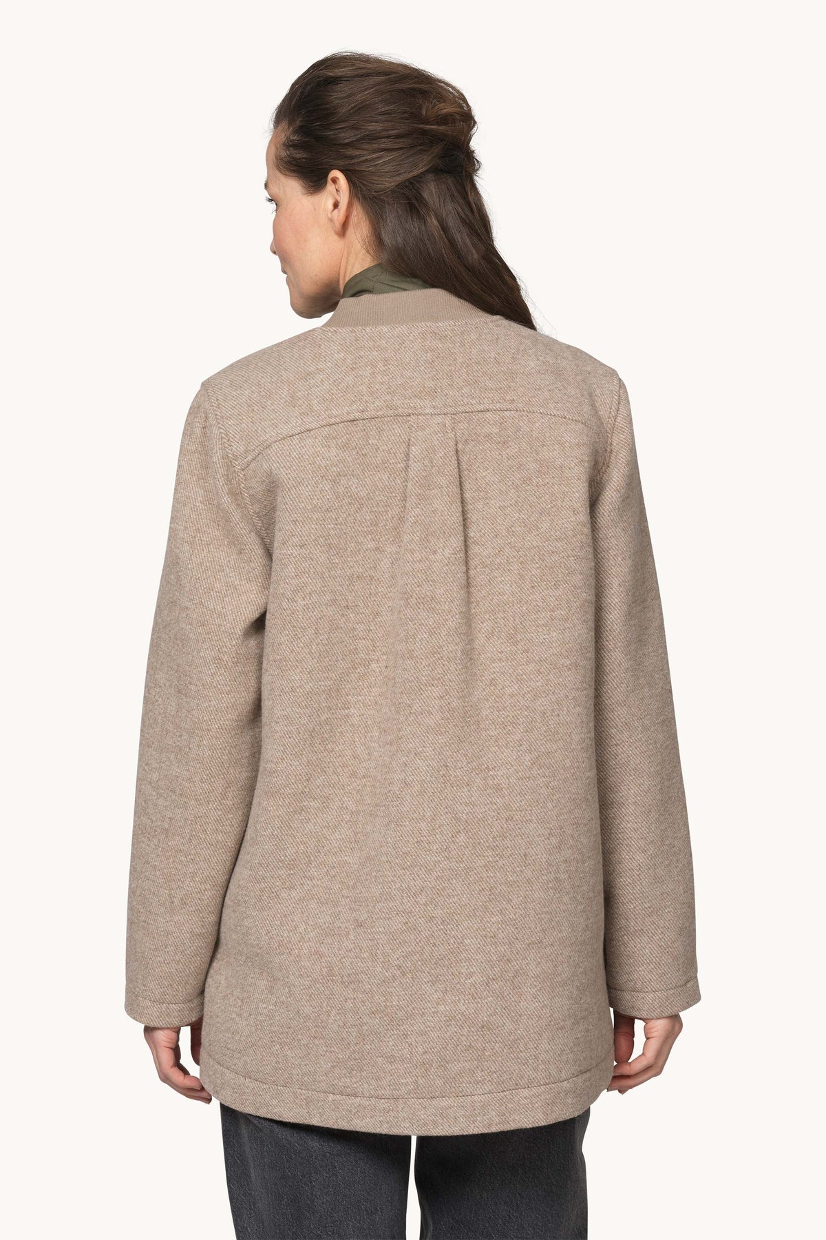 Zipped Jacket with Patched Pockets - Greige