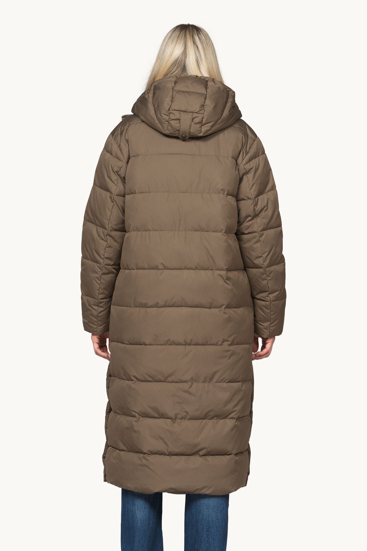 Long Warm Padded Coat with Hood - Mud
