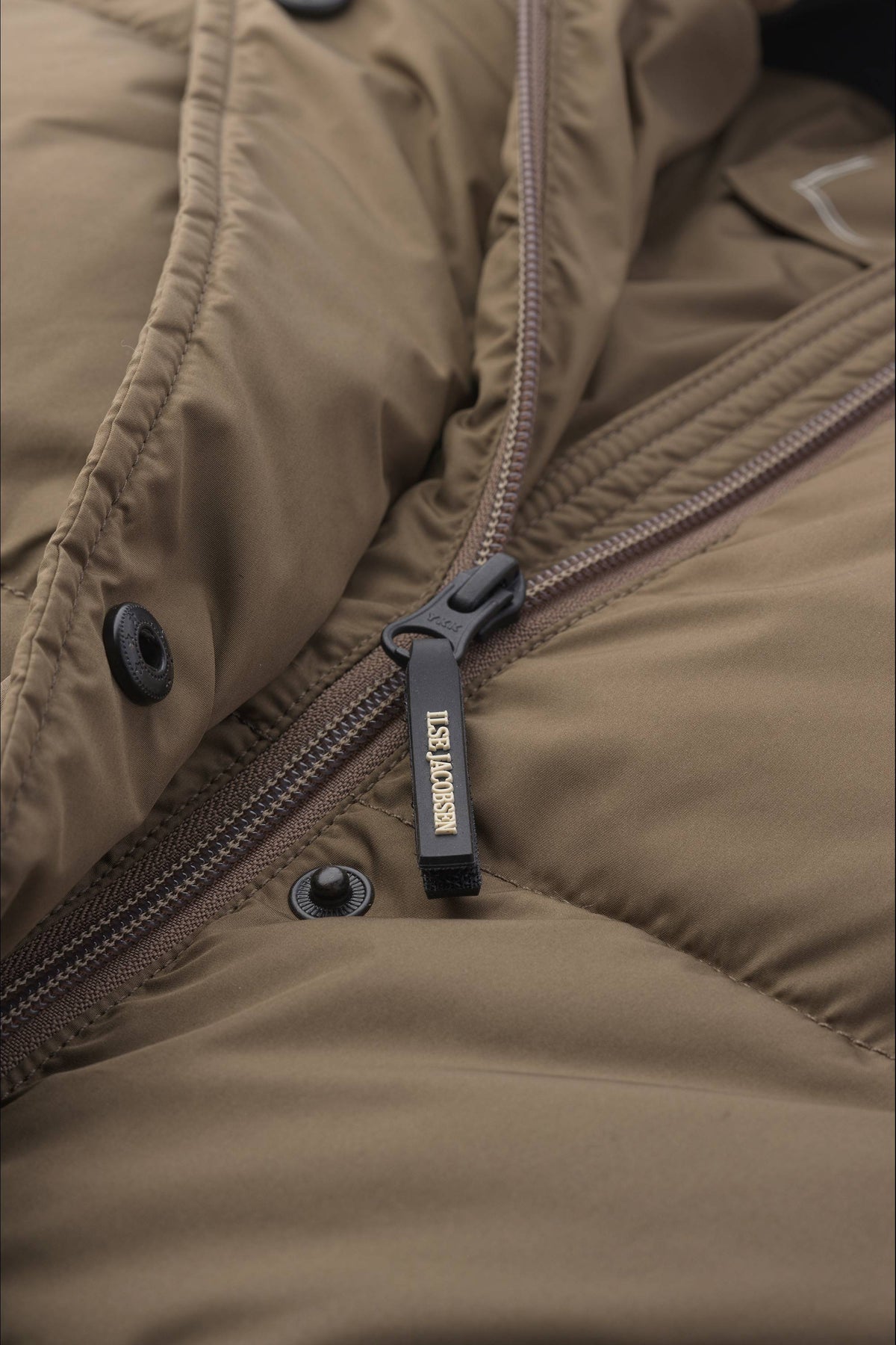 Long Warm Padded Coat with Hood - Mud