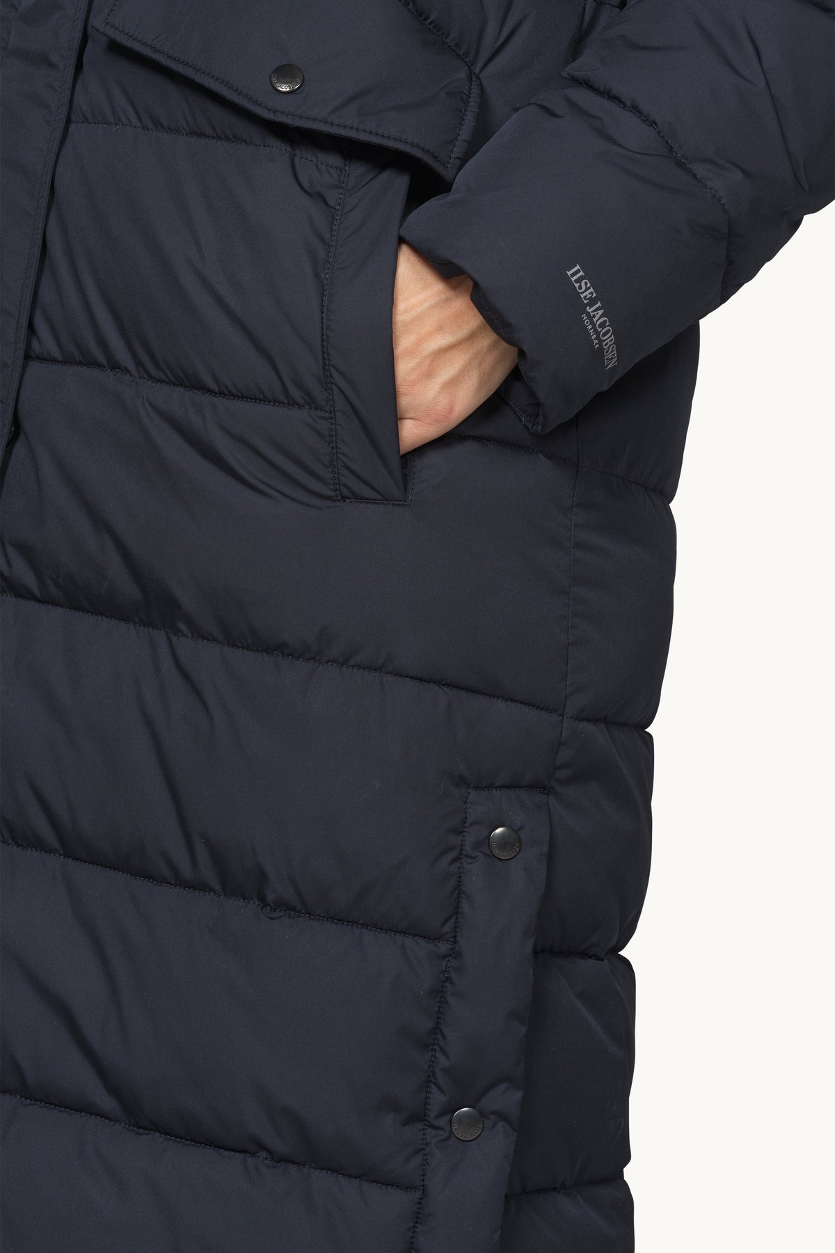 Long Warm Padded Coat with Hood - Dark Indigo
