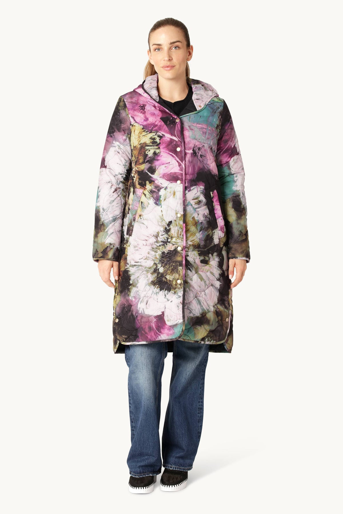 Long Quilt Coat - Artistic Flower Print