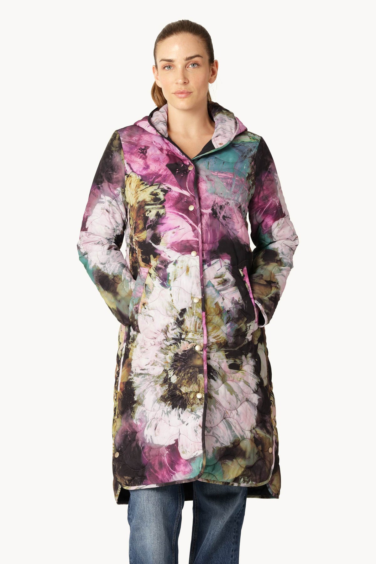 Long Quilt Coat - Artistic Flower Print