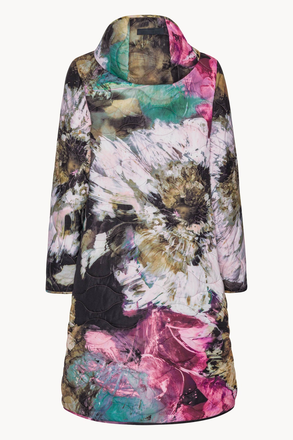 Long Quilt Coat - Artistic Flower Print