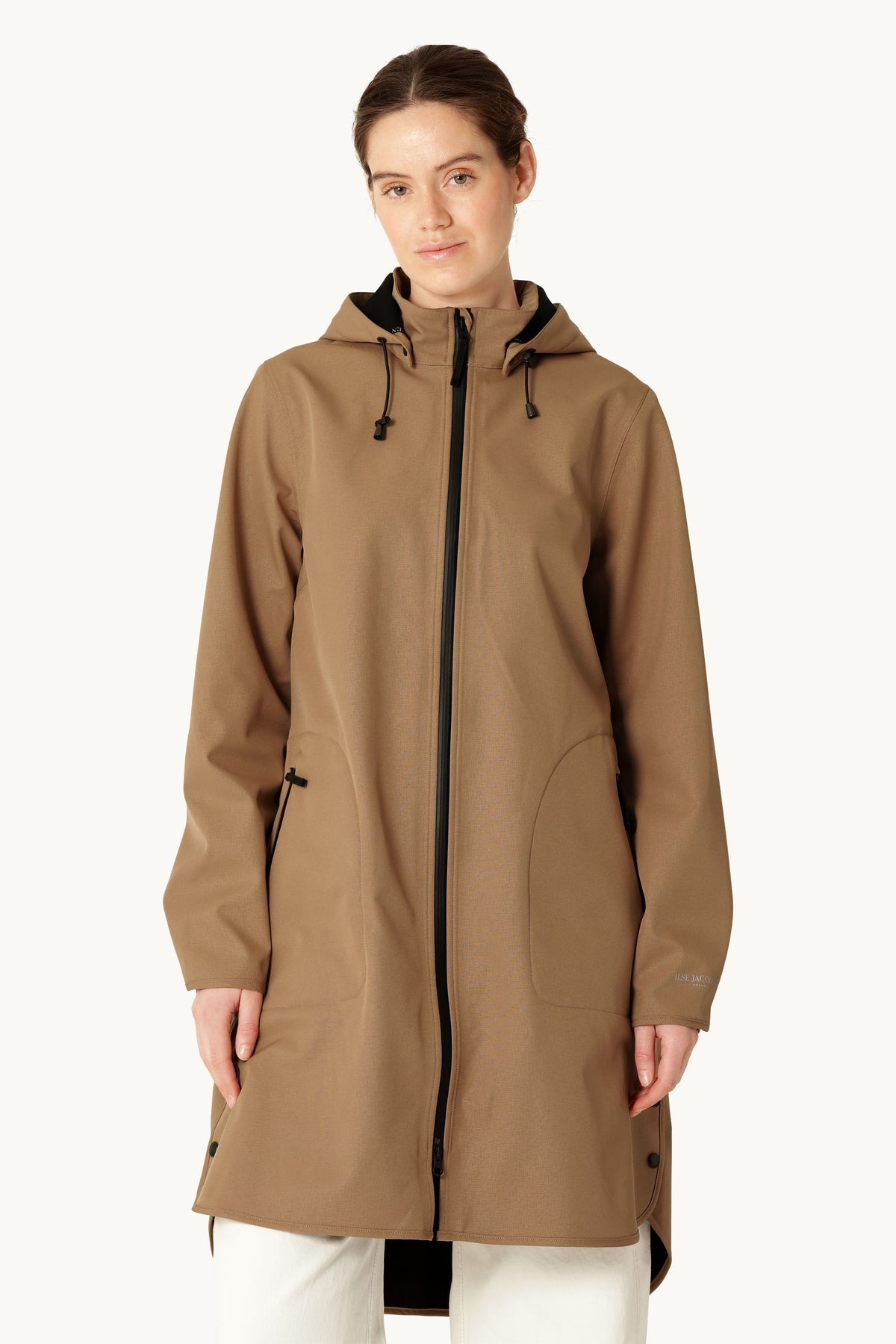 A-lined Softshell Raincoat with Hood - Mocca