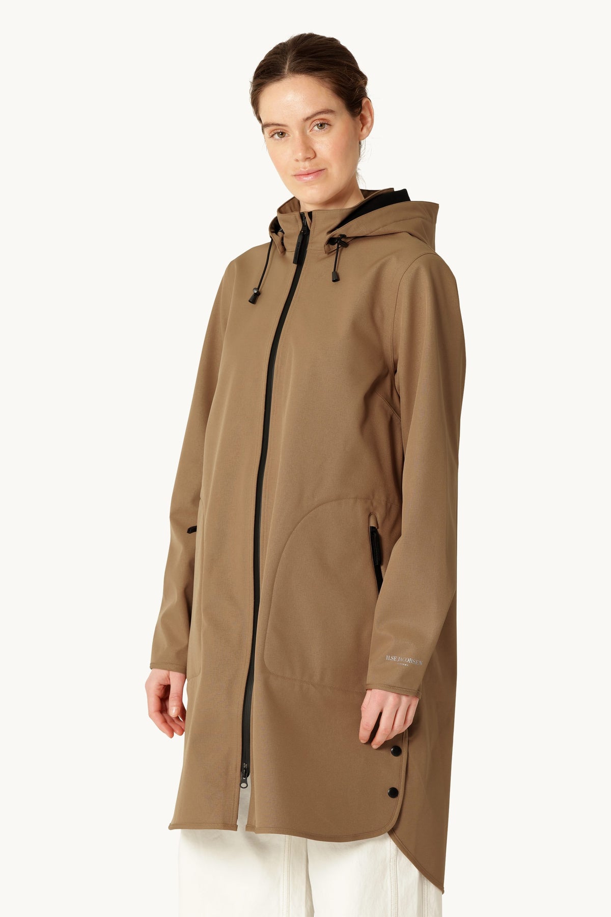 A-lined Softshell Raincoat with Hood - Mocca