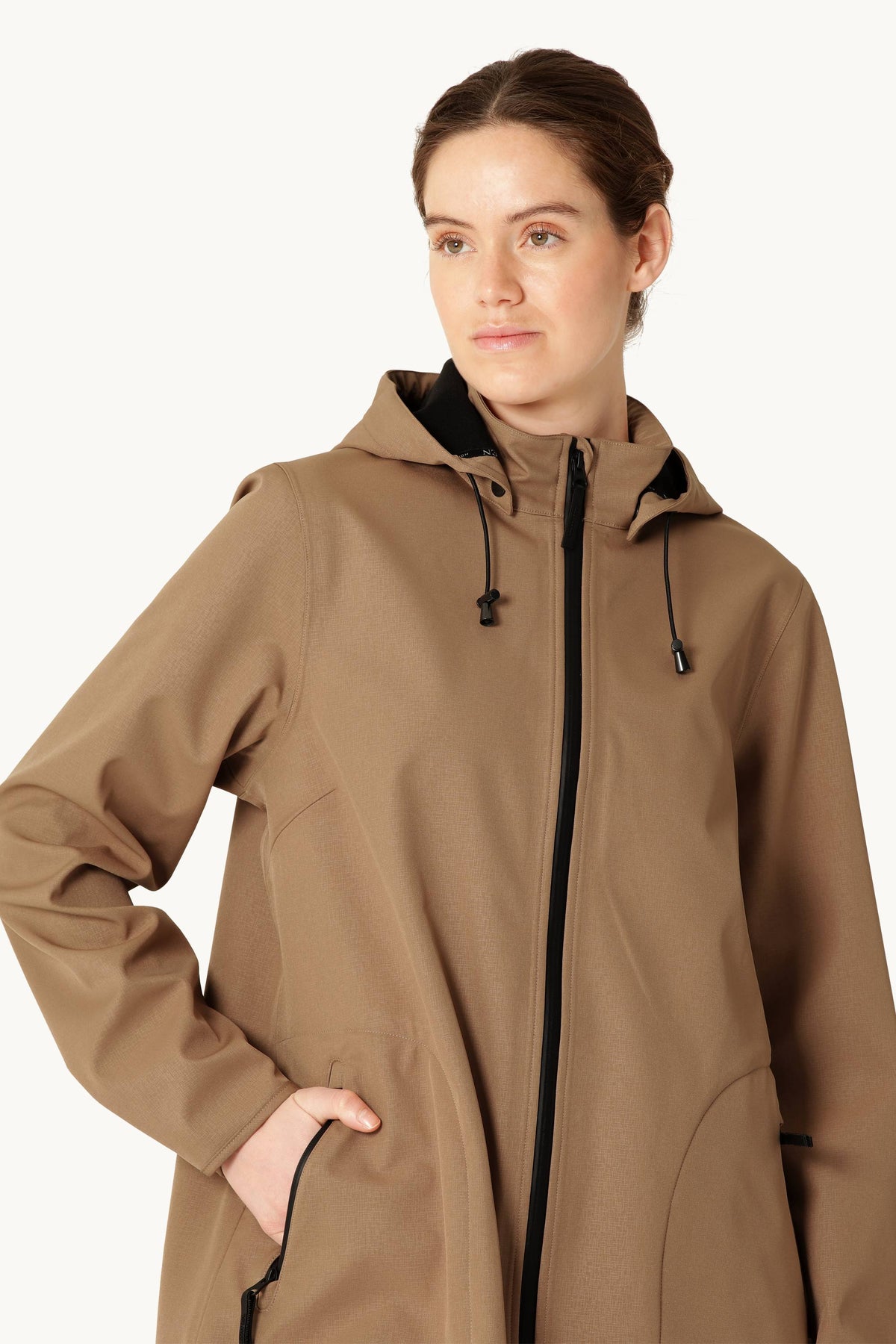 A-lined Softshell Raincoat with Hood - Mocca