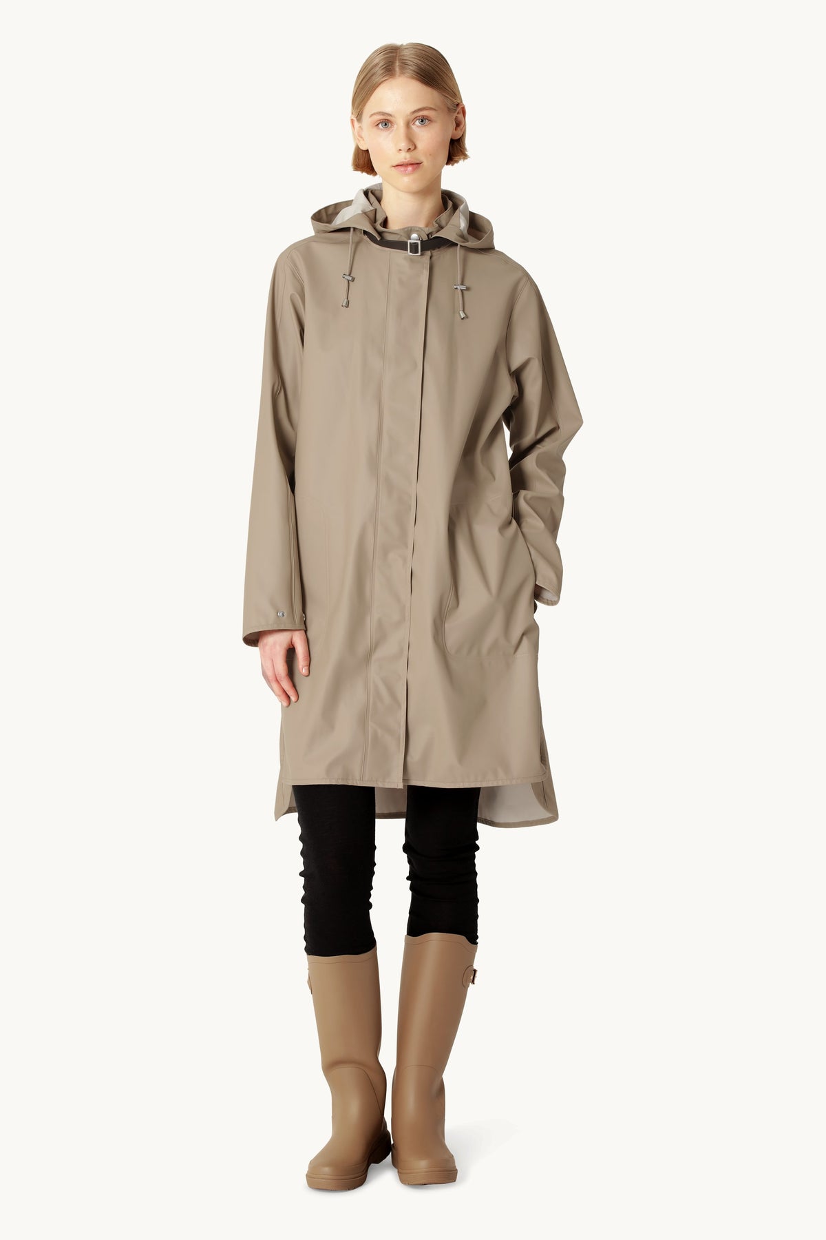 A-lined Raincoat with Detachable Hood - Wheat