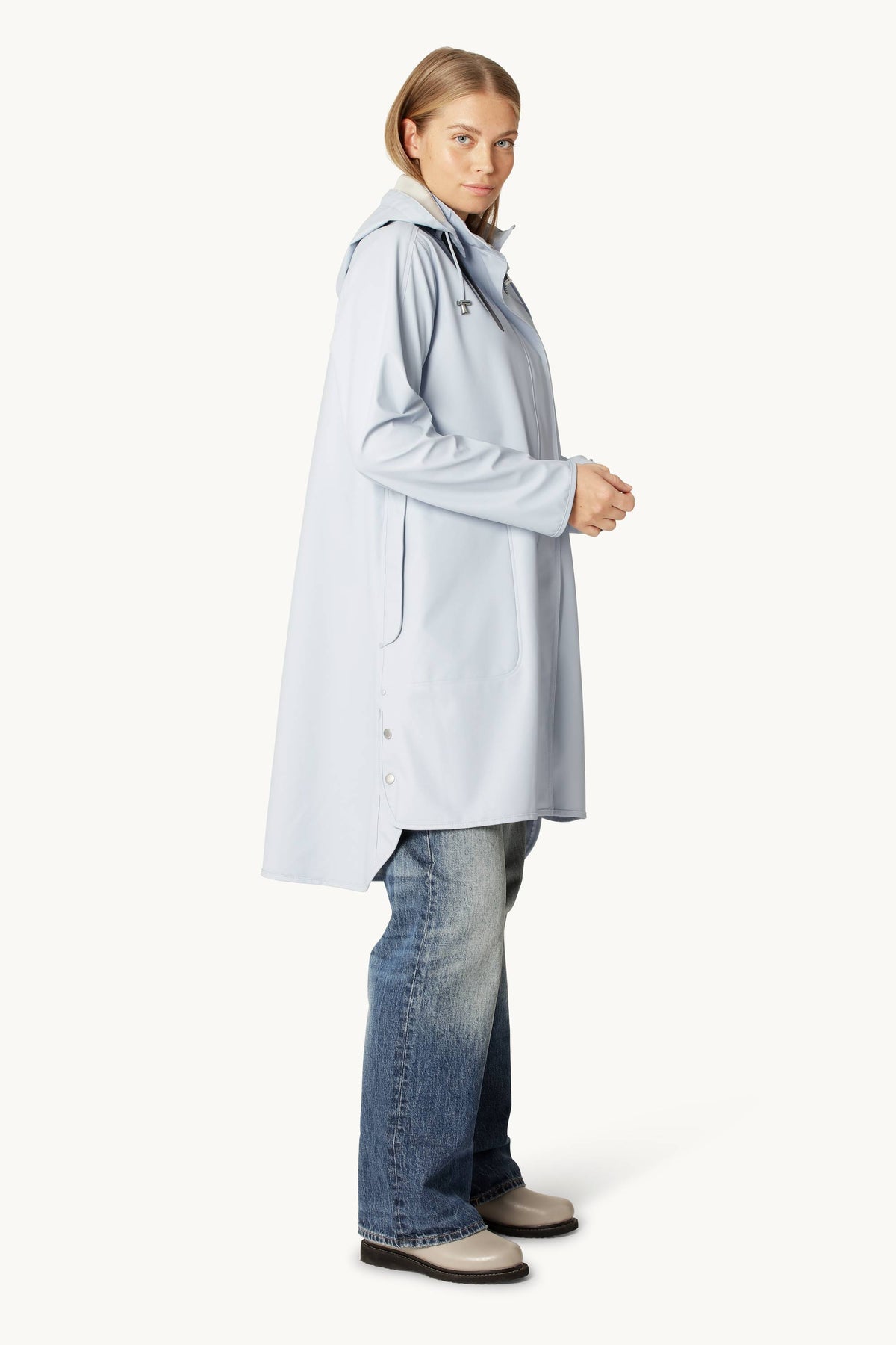 A-lined Raincoat with Detachable Hood - Heather