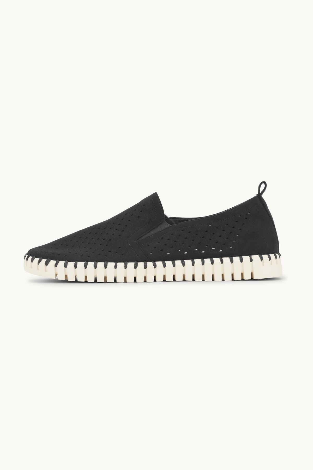 Men's Laser-cut Slip-on Shoes with Elastic Panels on Flat Sole - Black