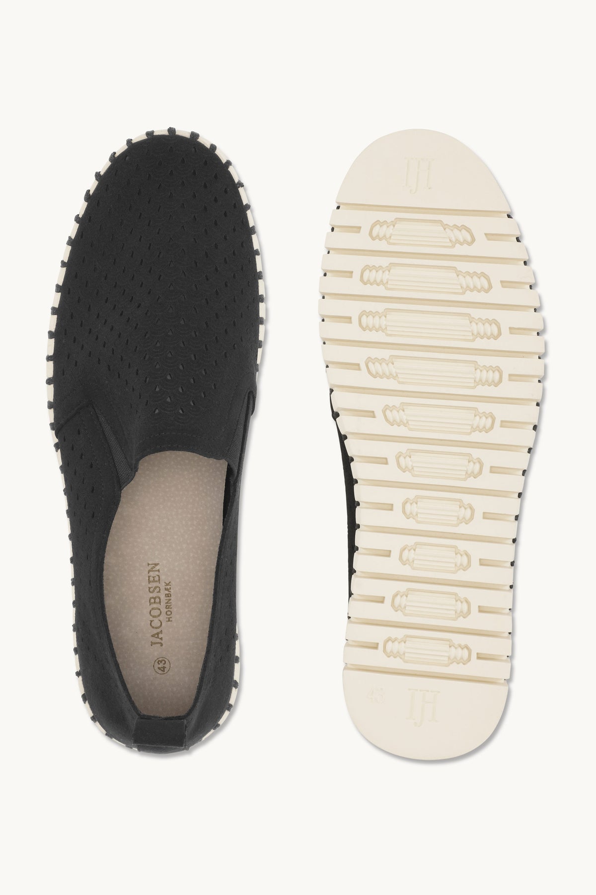 Men's Laser-cut Slip-on Shoes with Elastic Panels on Flat Sole - Black