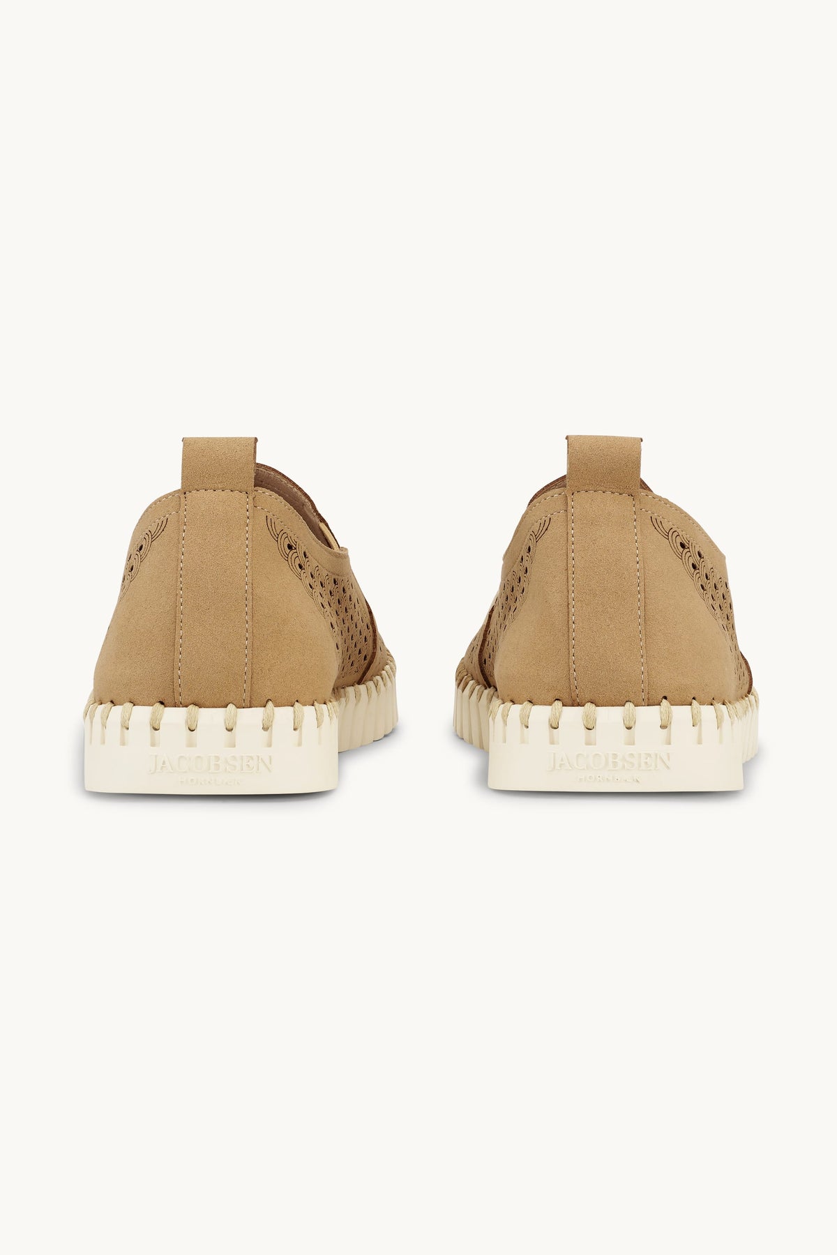 Men's Laser-cut Slip-on Shoes with Elastic Panels on Flat Sole - Latte