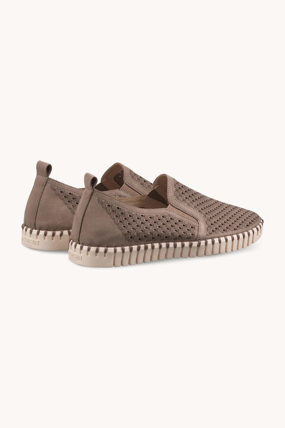 Men's Laser-cut Slip-on Shoes with Elastic Panels on Flat Sole - Falcon Pearled Ivory