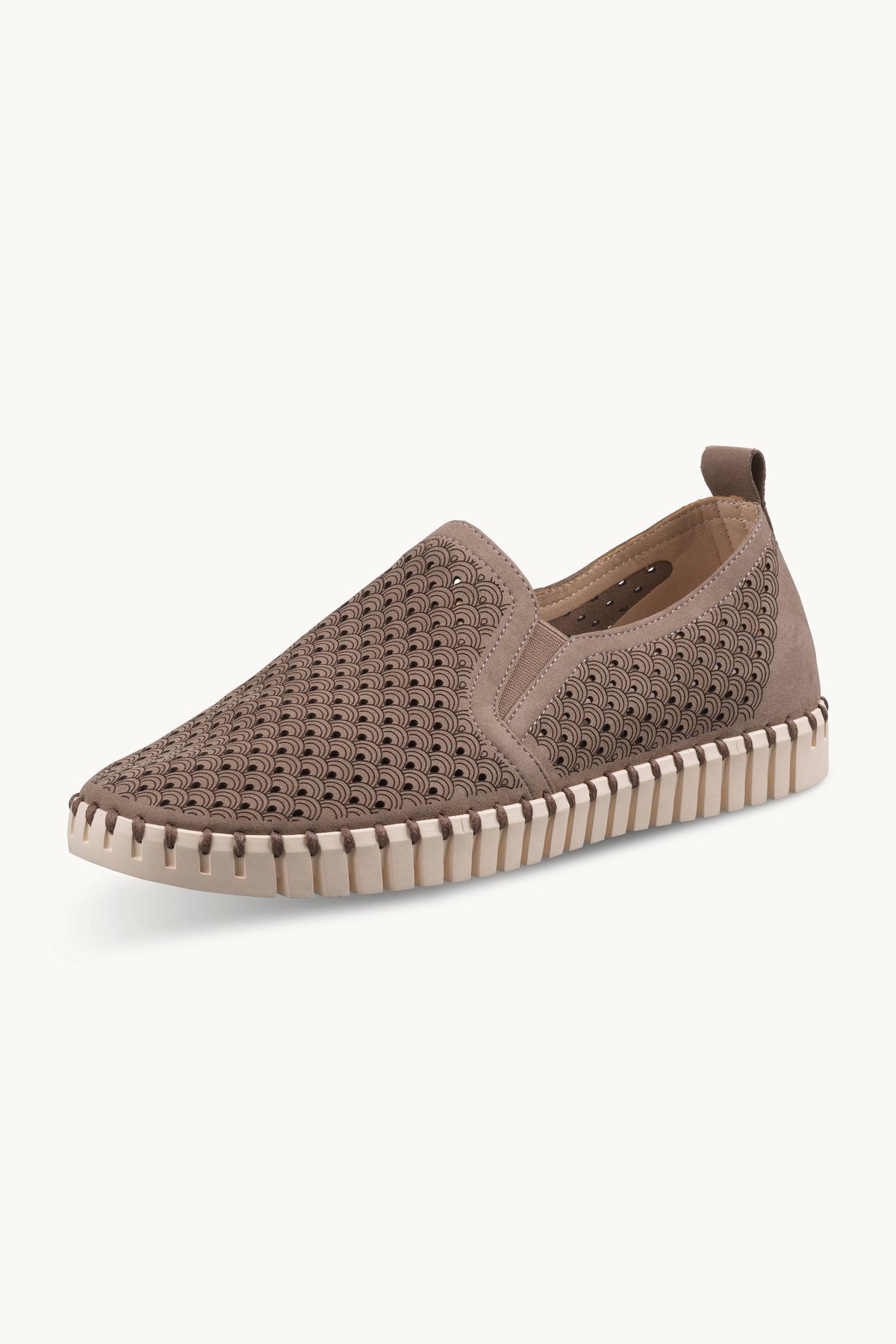 Men's Laser-cut Slip-on Shoes with Elastic Panels on Flat Sole - Falcon Pearled Ivory