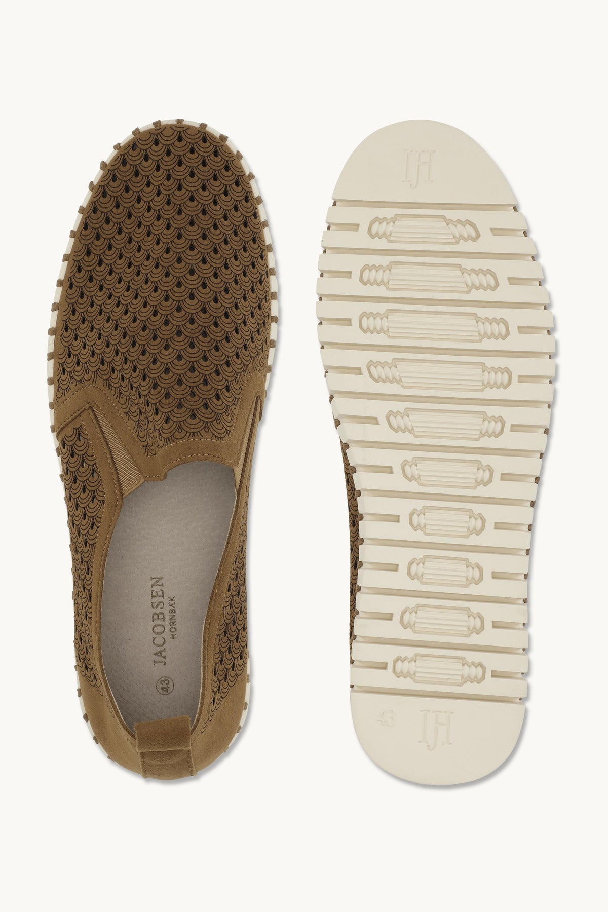 Men's Laser-cut Slip-on Shoes with Elastic Panels on Flat Sole - Cashew