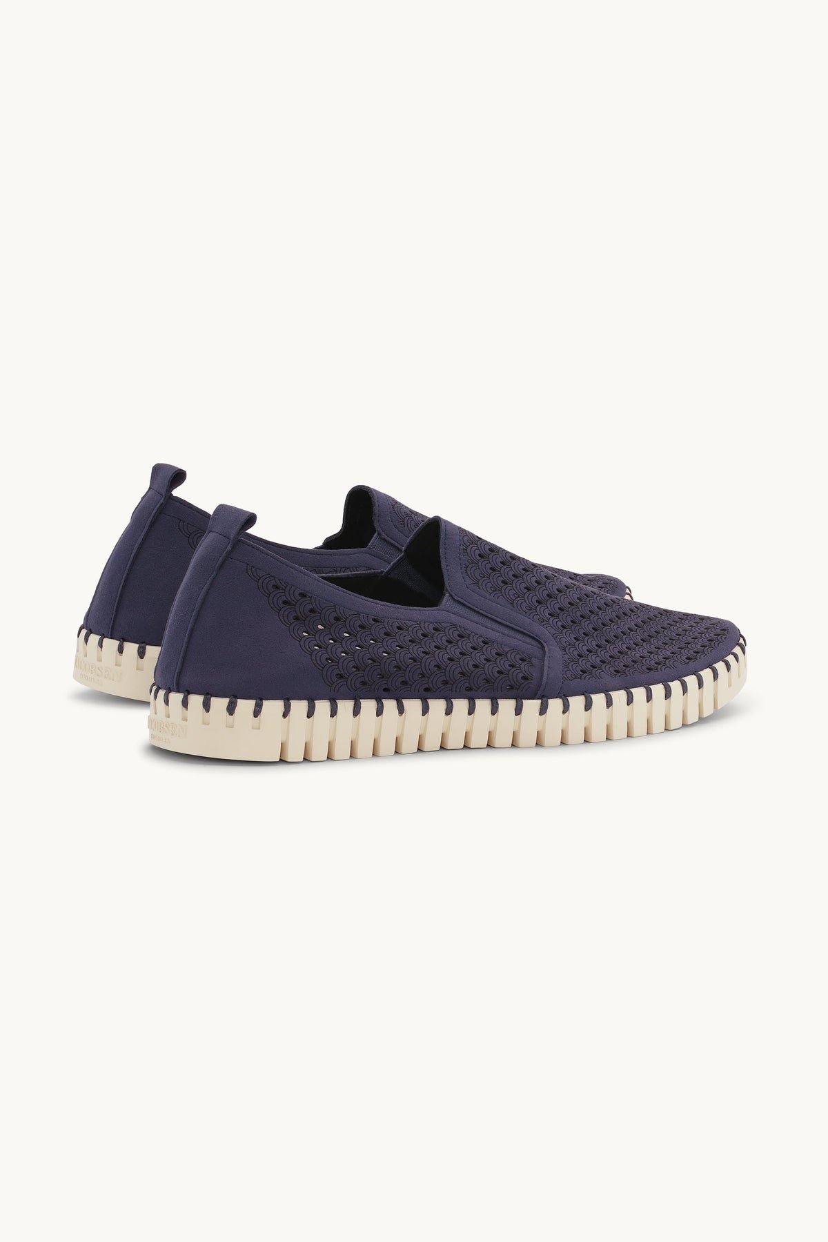 Men's Laser-cut Slip-on Shoes with Elastic Panels on Flat Sole - Navy