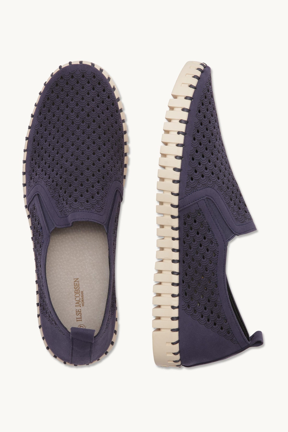 Men's Laser-cut Slip-on Shoes with Elastic Panels on Flat Sole - Navy