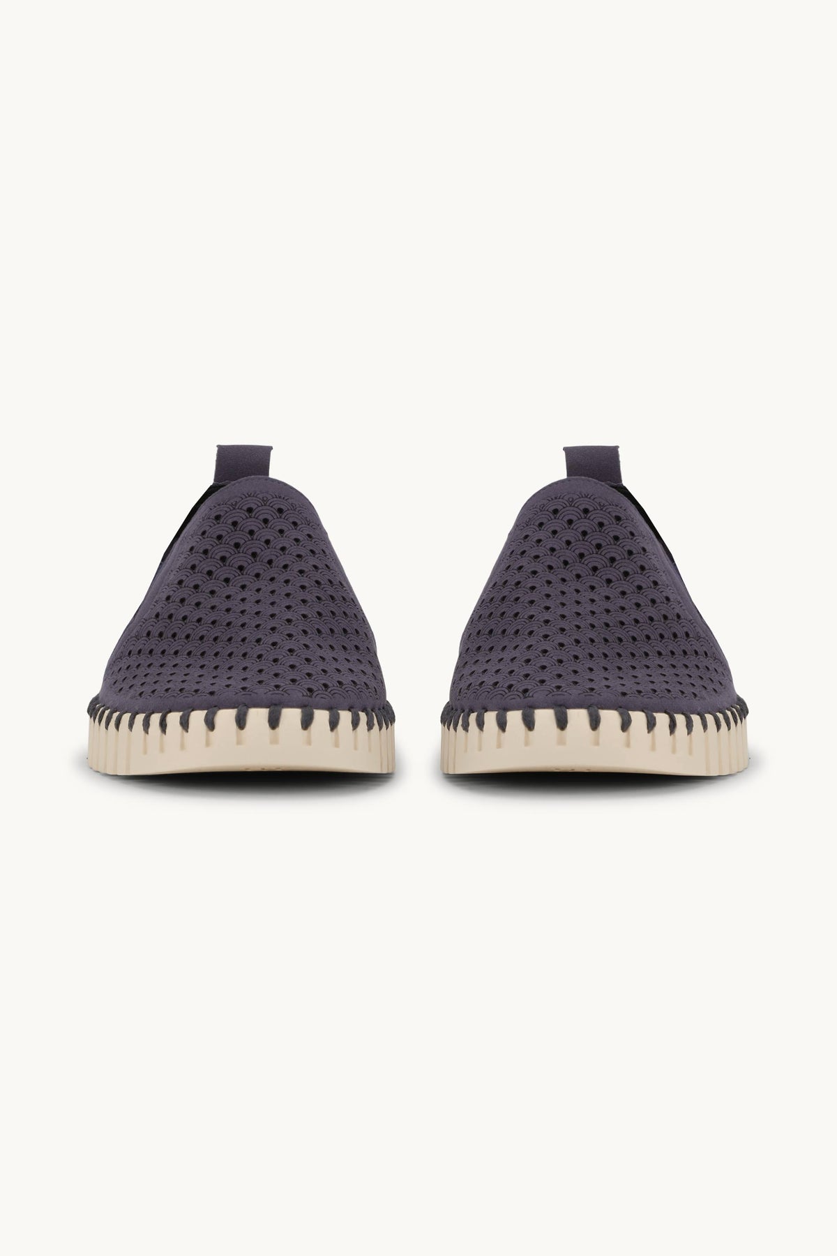 Men's Laser-cut Slip-on Shoes with Elastic Panels on Flat Sole - Navy
