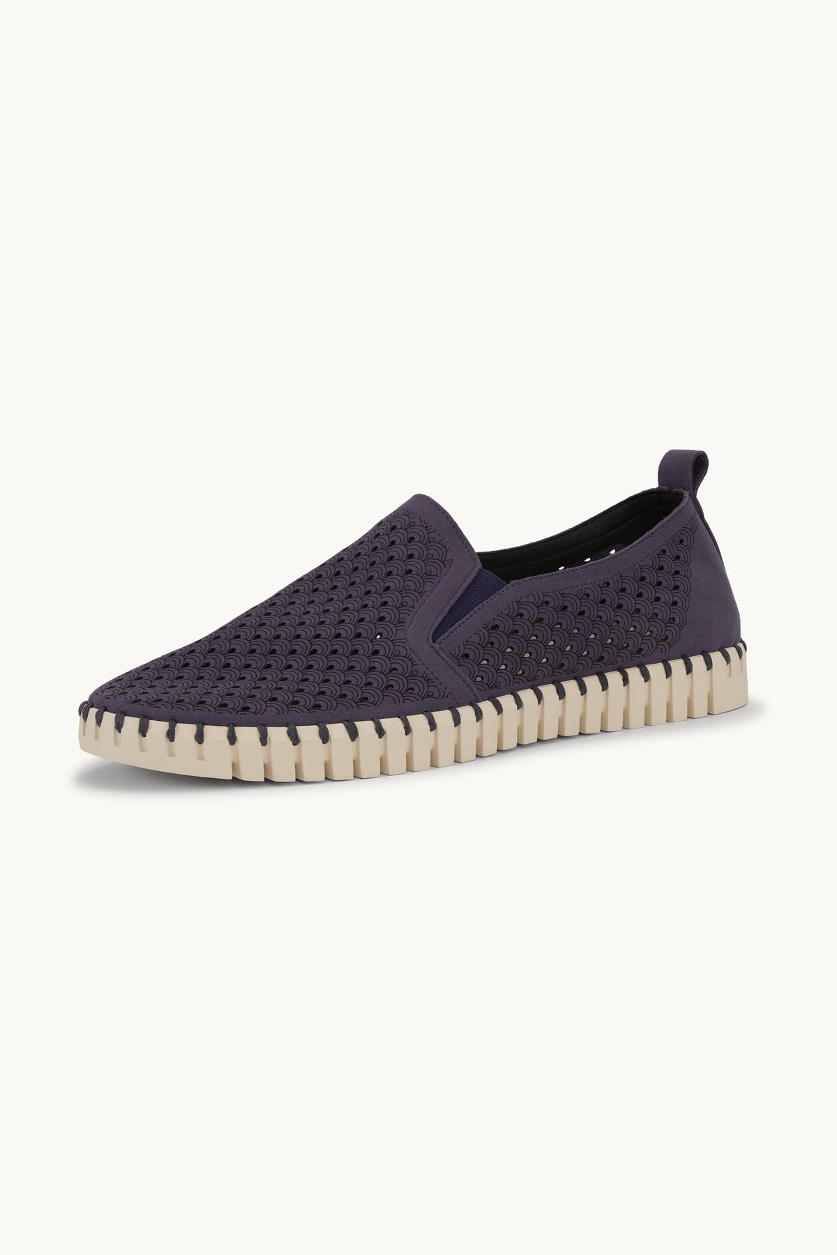 Men's Laser-cut Slip-on Shoes with Elastic Panels on Flat Sole - Navy