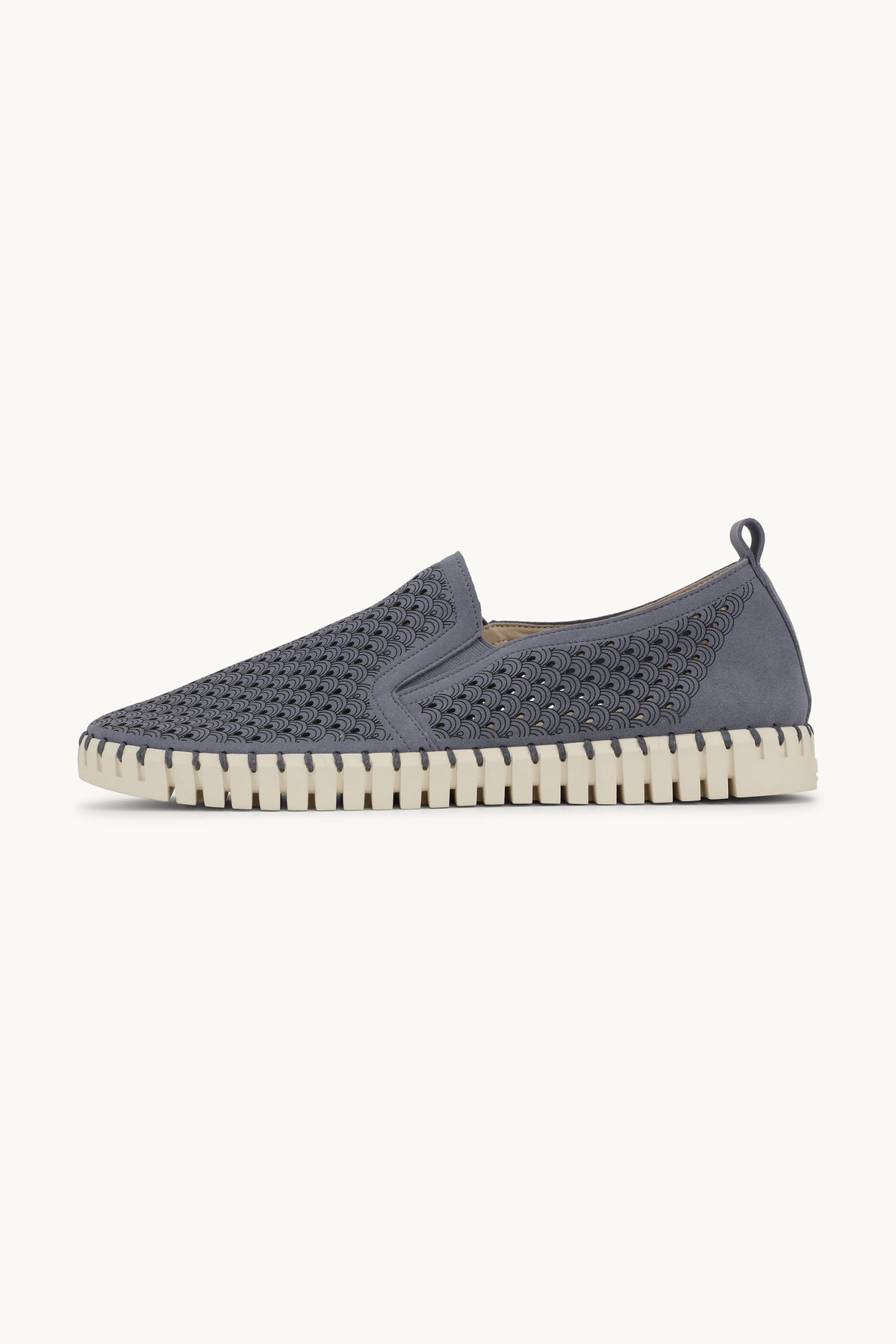 Men's Laser-cut Slip-on Shoes with Elastic Panels on Flat Sole - Grey Blue