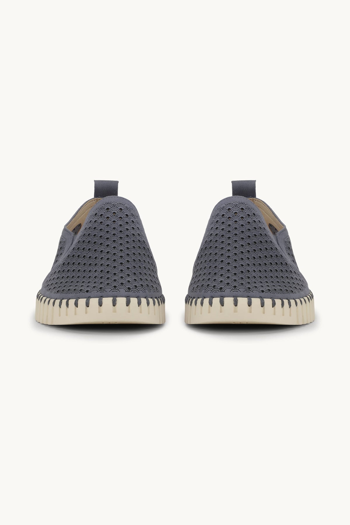 Men's Laser-cut Slip-on Shoes with Elastic Panels on Flat Sole - Grey Blue
