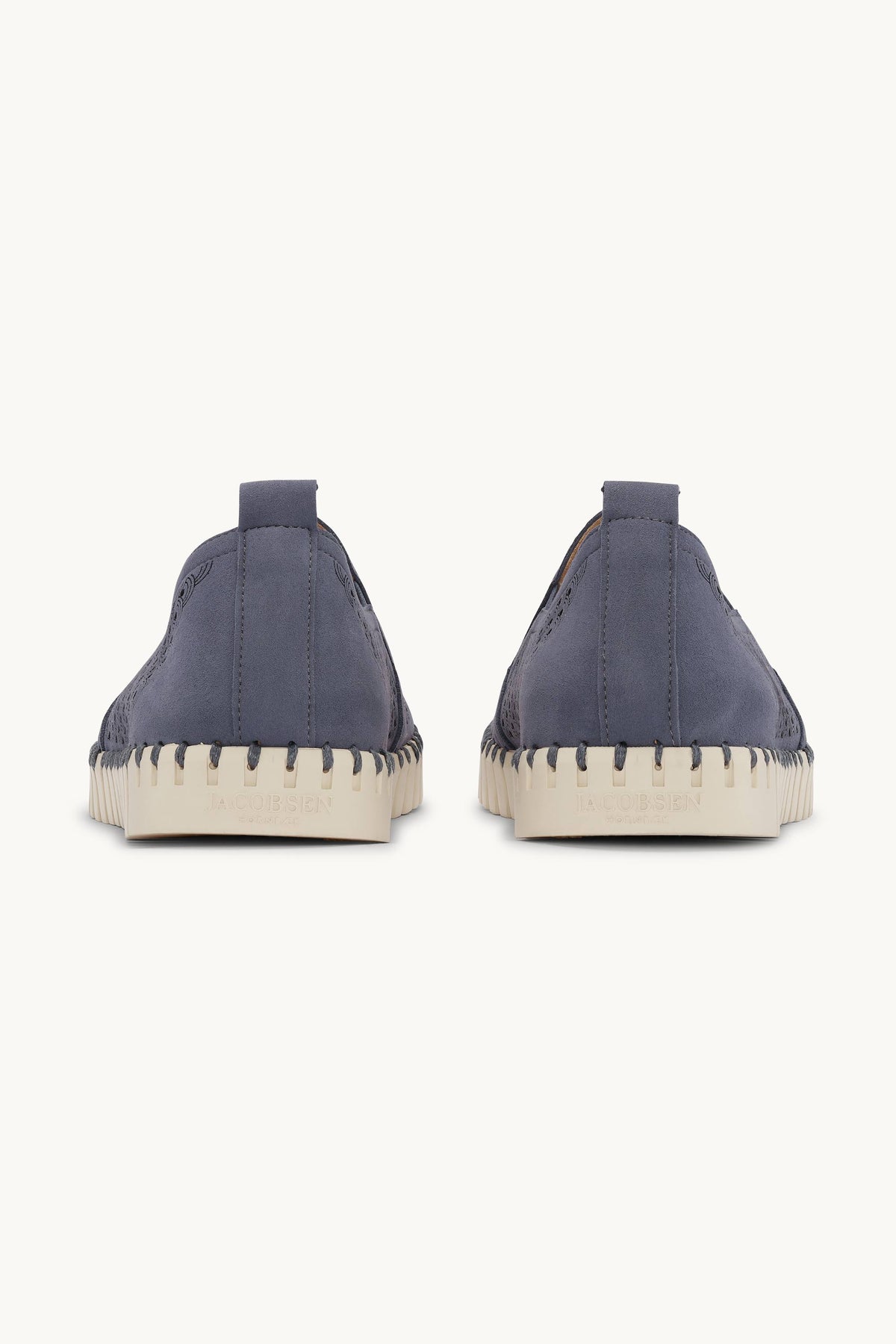 Men's Laser-cut Slip-on Shoes with Elastic Panels on Flat Sole - Grey Blue