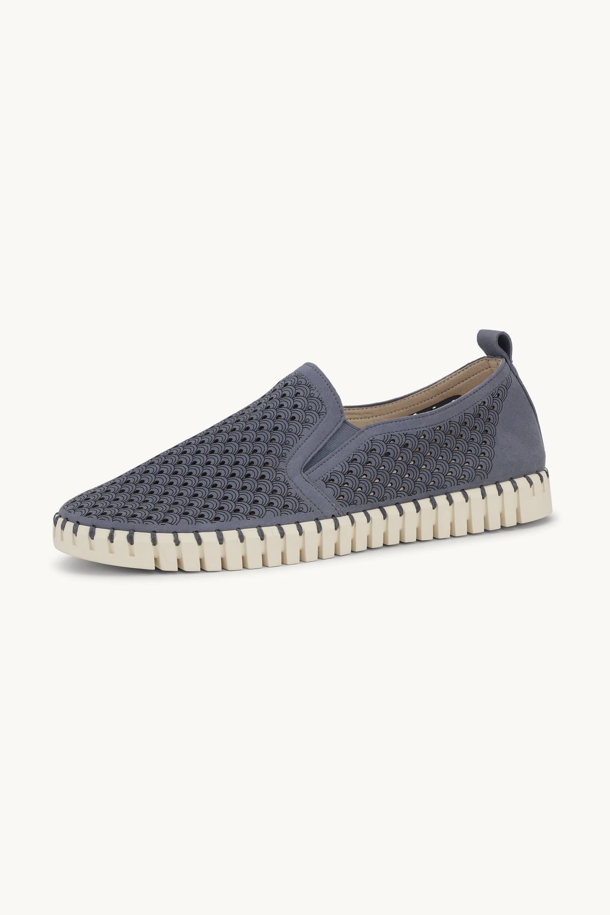 Men's Laser-cut Slip-on Shoes with Elastic Panels on Flat Sole - Grey Blue