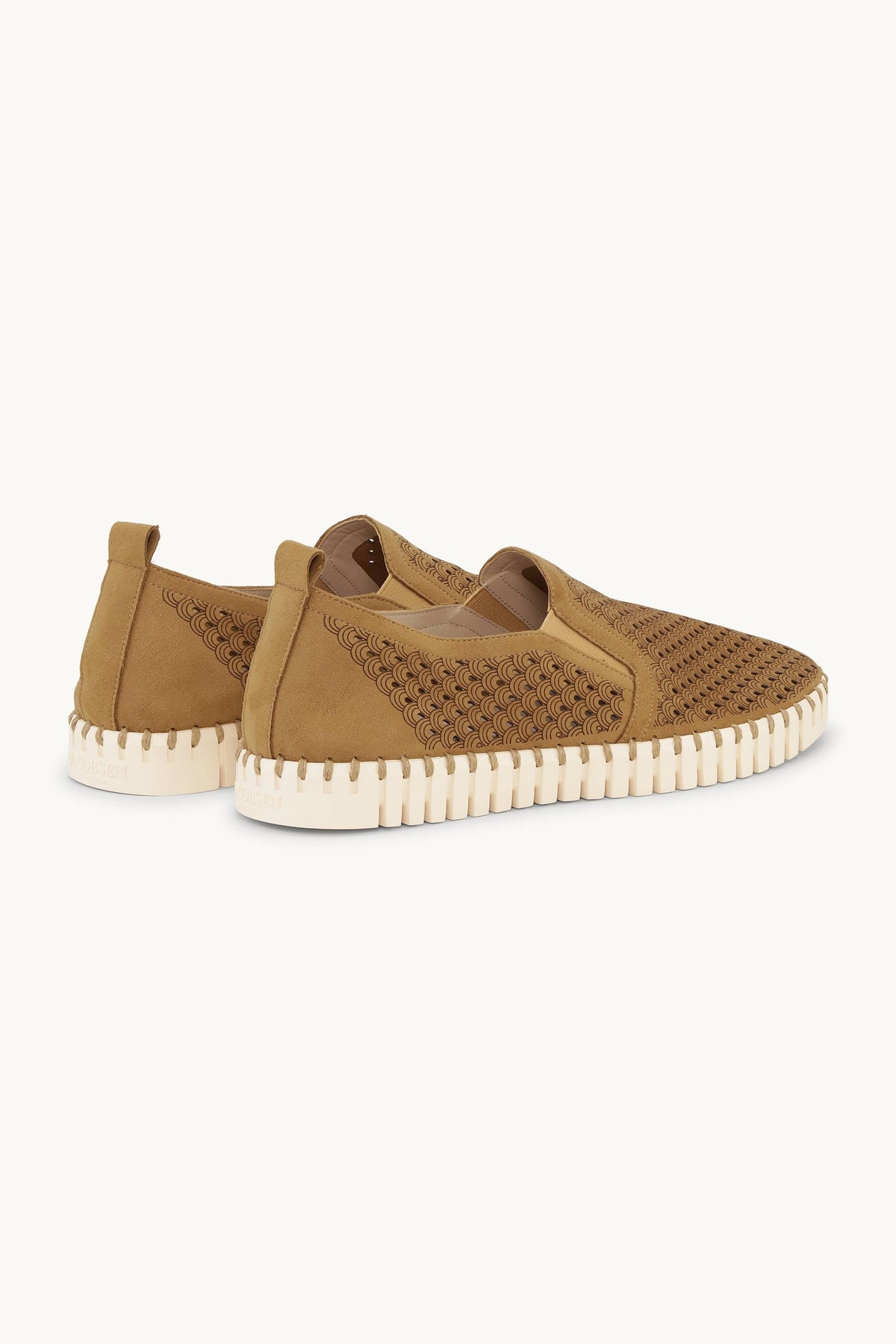 Men's Laser-cut Slip-on Shoes with Elastic Panels on Flat Sole - Goldy Pearled Ivory