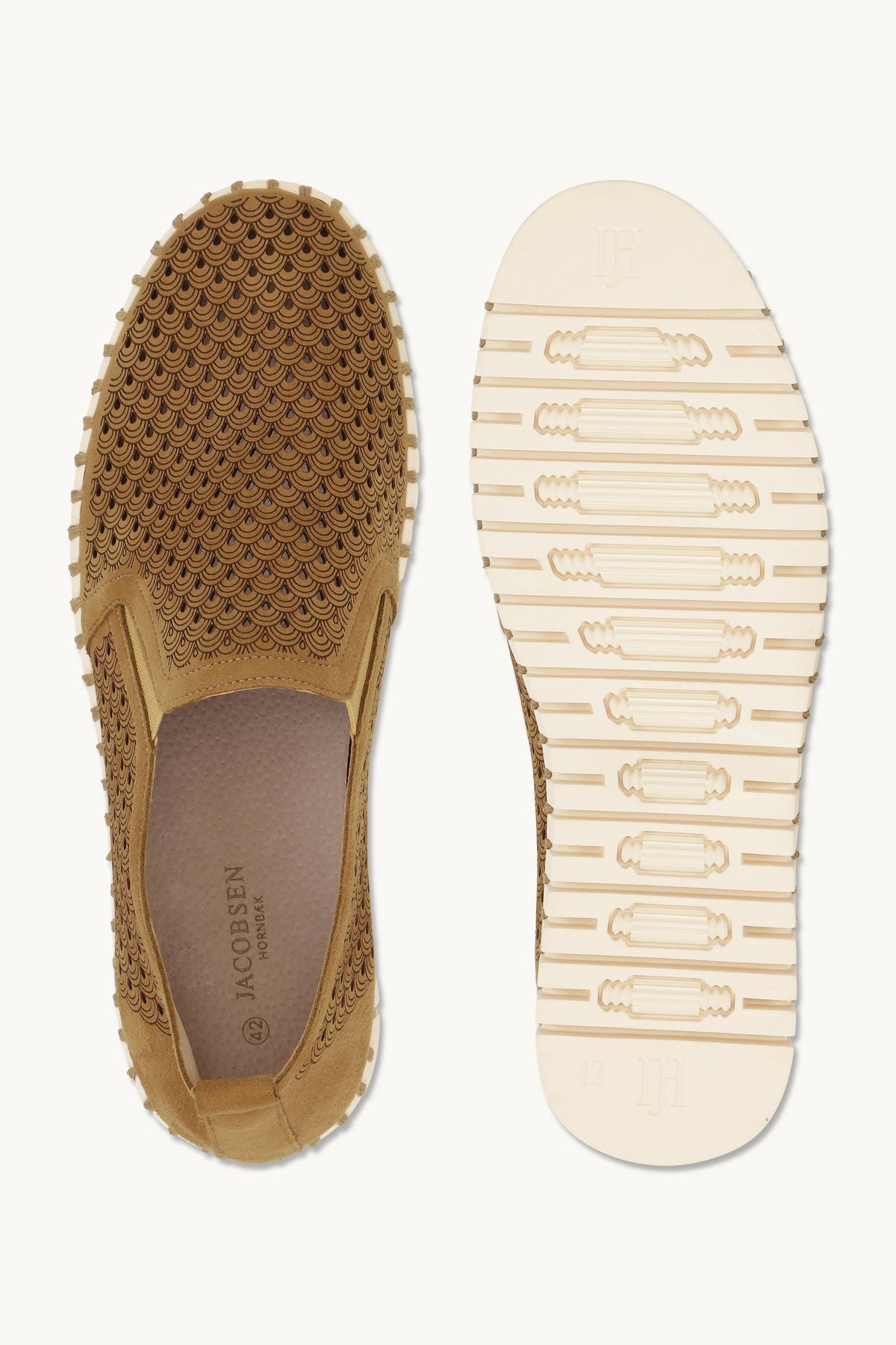 Men's Laser-cut Slip-on Shoes with Elastic Panels on Flat Sole - Goldy Pearled Ivory