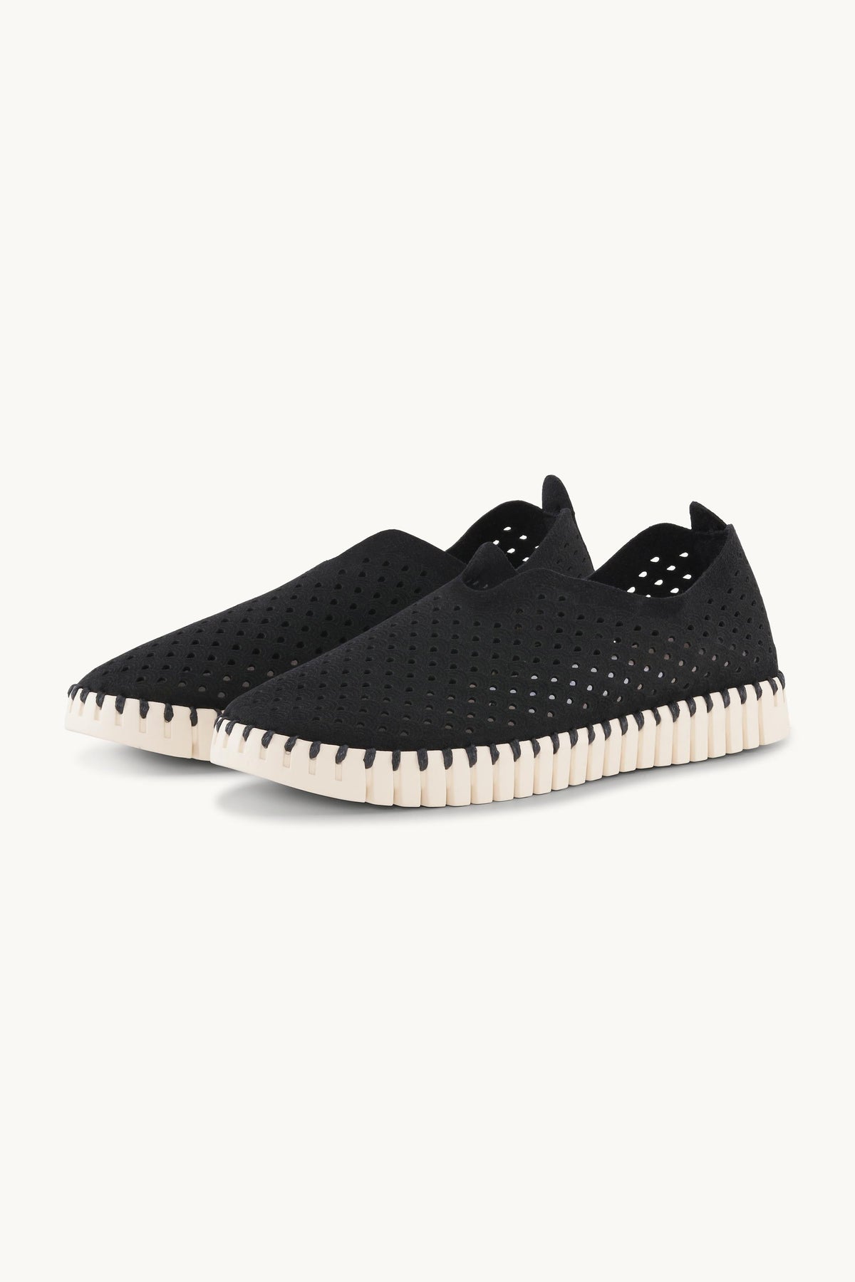 Laser-cut Slip-on Shoes on Flat Sole - Black