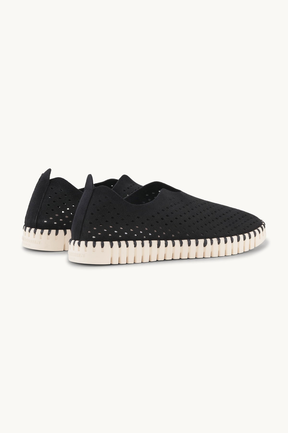 Laser-cut Slip-on Shoes on Flat Sole - Black