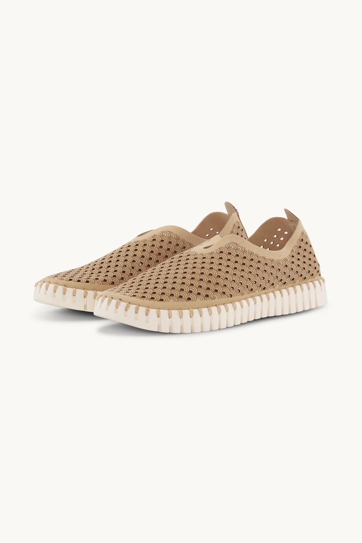 Laser-cut Slip-on Shoes on Flat Sole - Latte