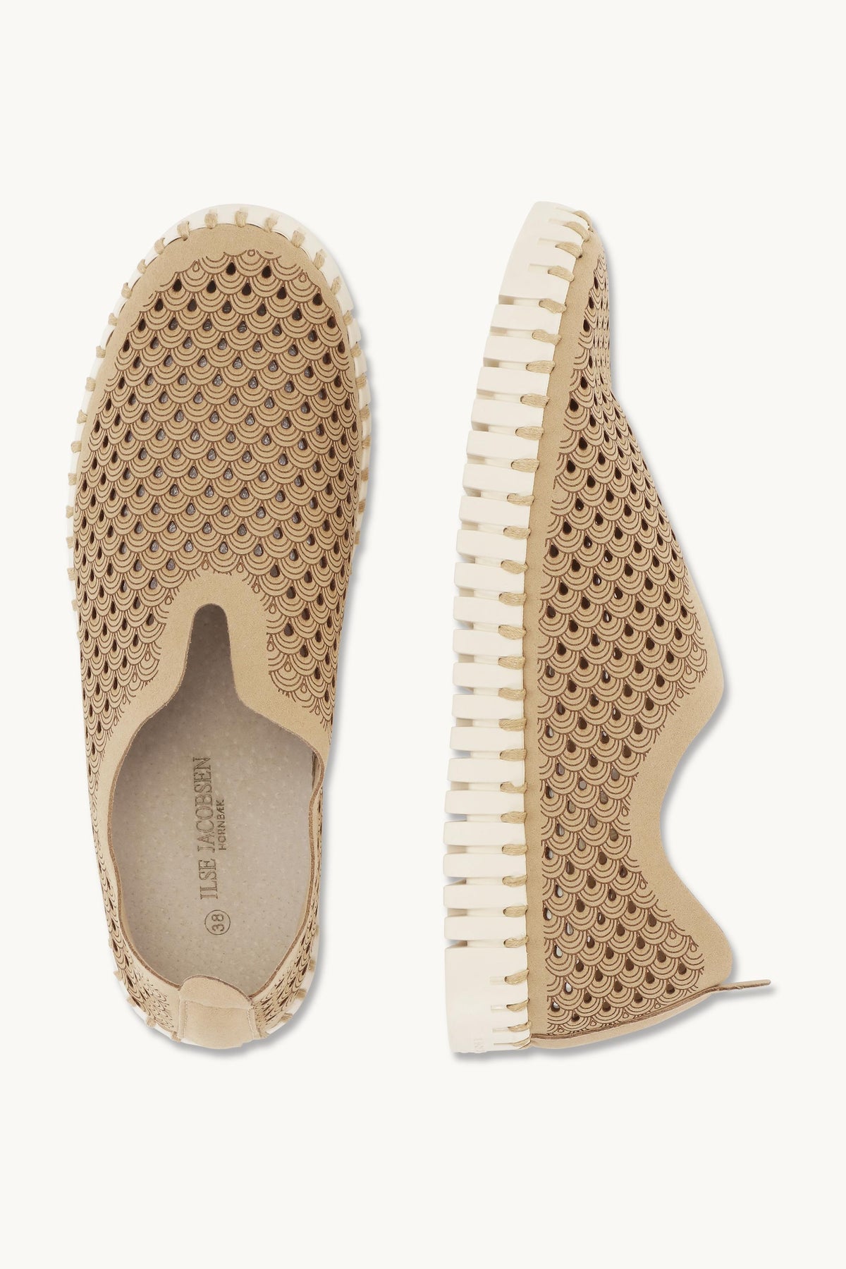 Laser-cut Slip-on Shoes on Flat Sole - Latte
