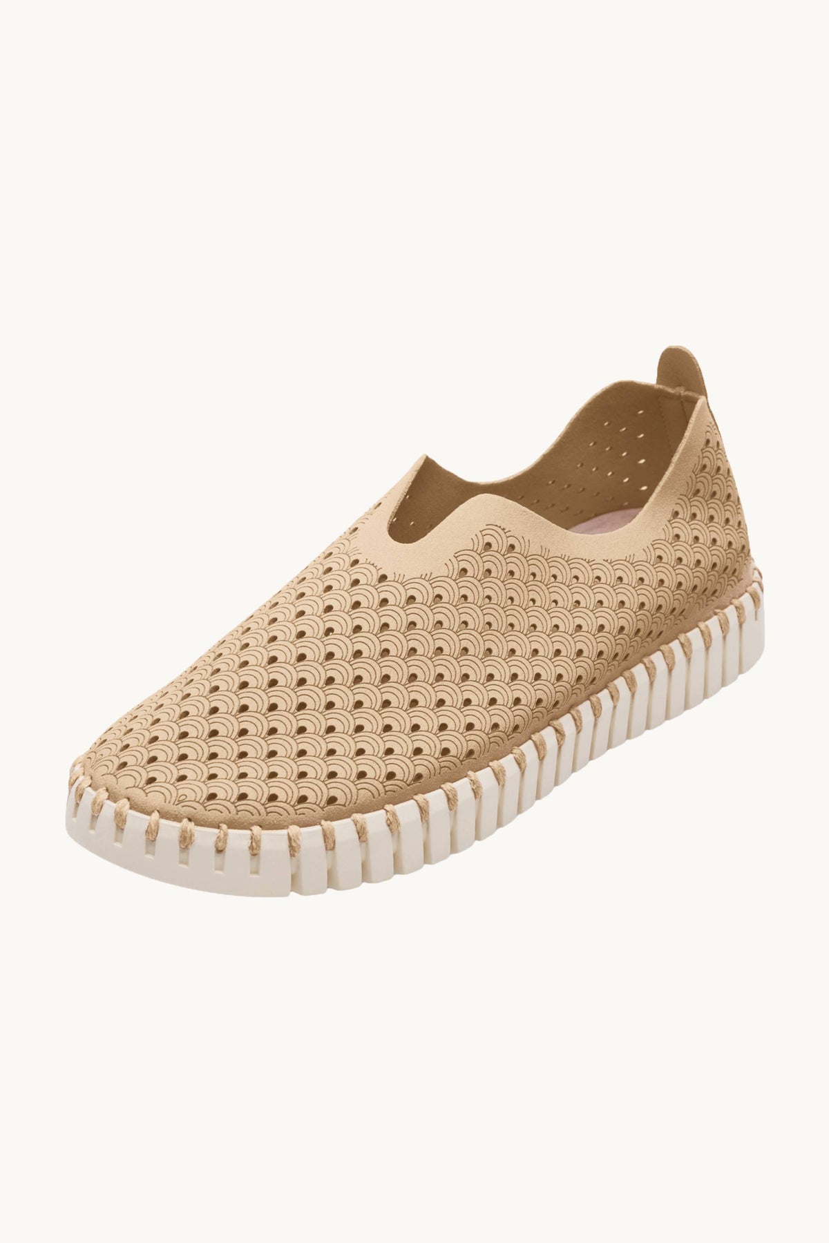 Laser-cut Slip-on Shoes on Flat Sole - Latte