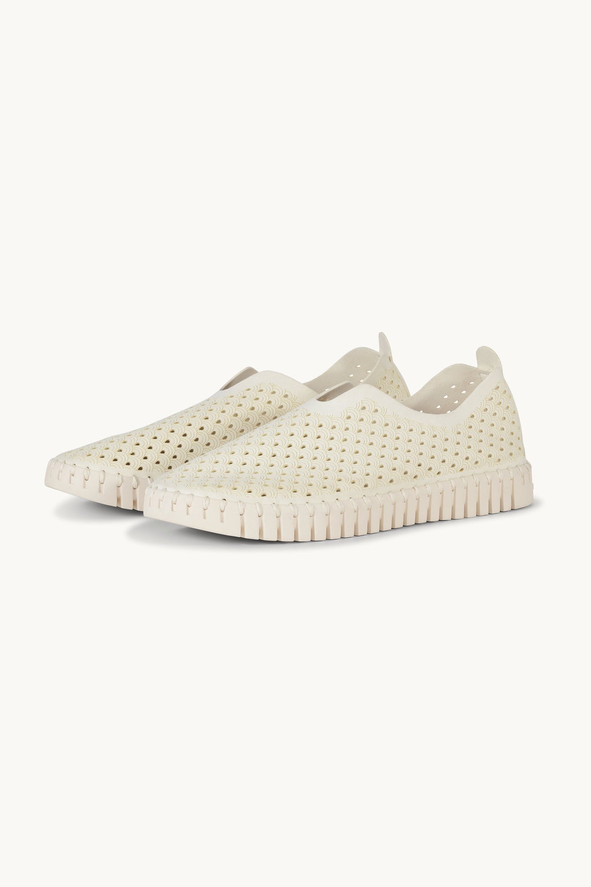 Laser-cut Slip-on Shoes on Flat Sole - Milk Creme