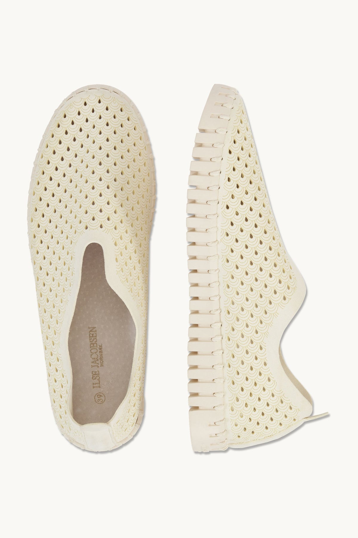 Laser-cut Slip-on Shoes on Flat Sole - Milk Creme