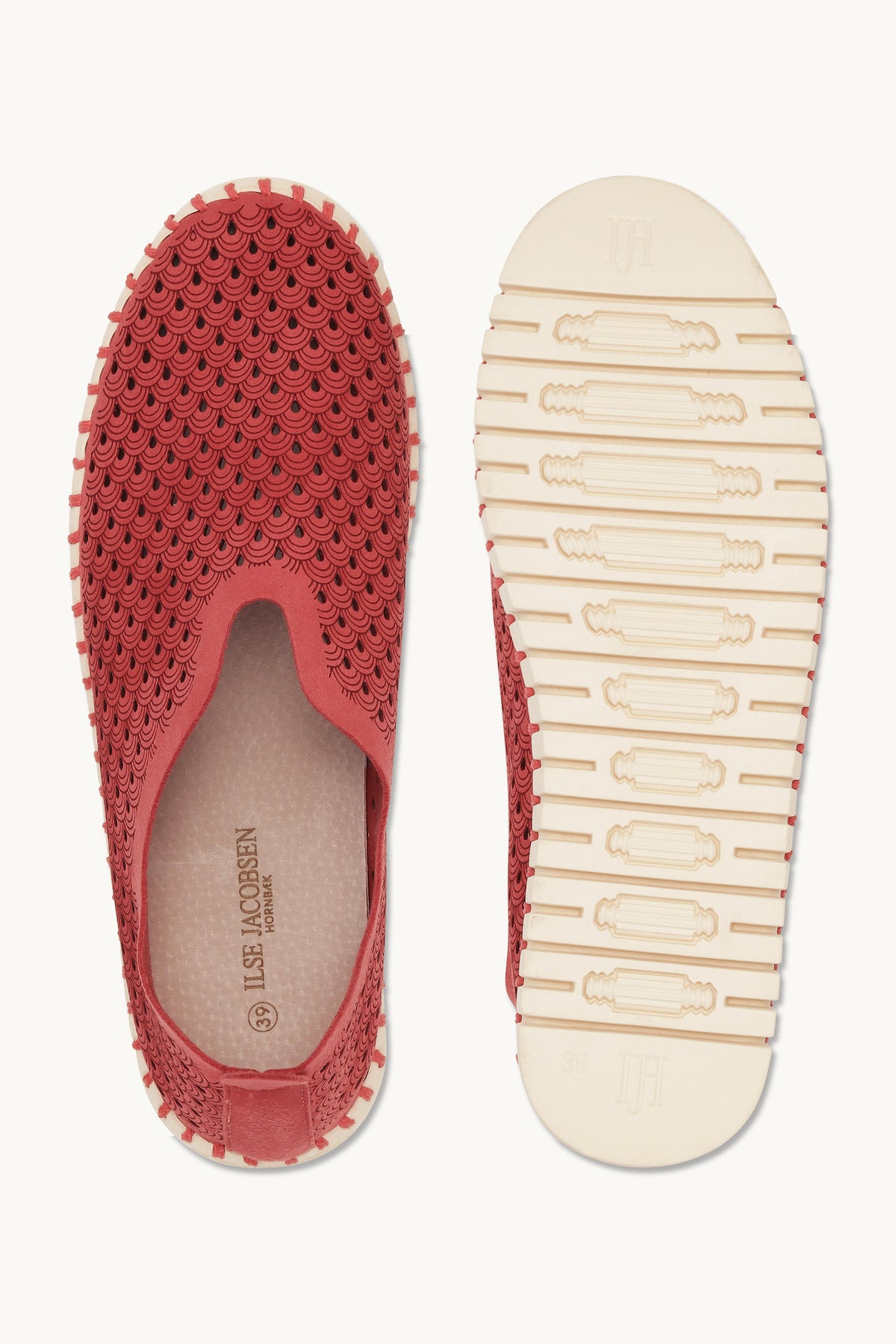Laser-cut Slip-on Shoes on Flat Sole - Baked Apple Pearled Ivory