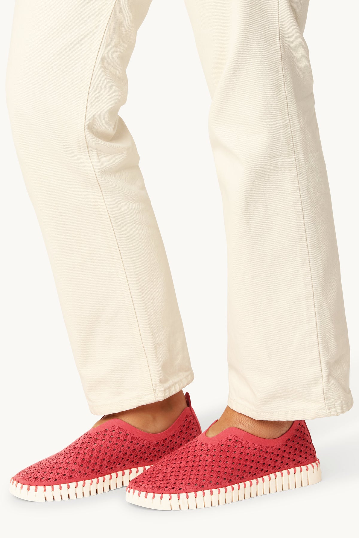 Laser-cut Slip-on Shoes on Flat Sole - Baked Apple Pearled Ivory