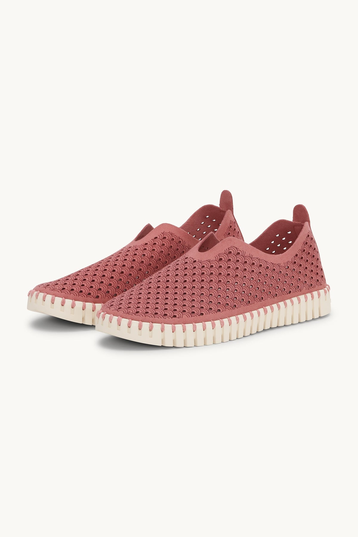 Laser-cut Slip-on Shoes on Flat Sole - Rouge Pearled Ivory