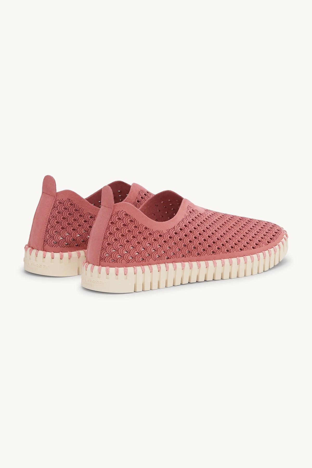 Laser-cut Slip-on Shoes on Flat Sole - Rouge Pearled Ivory