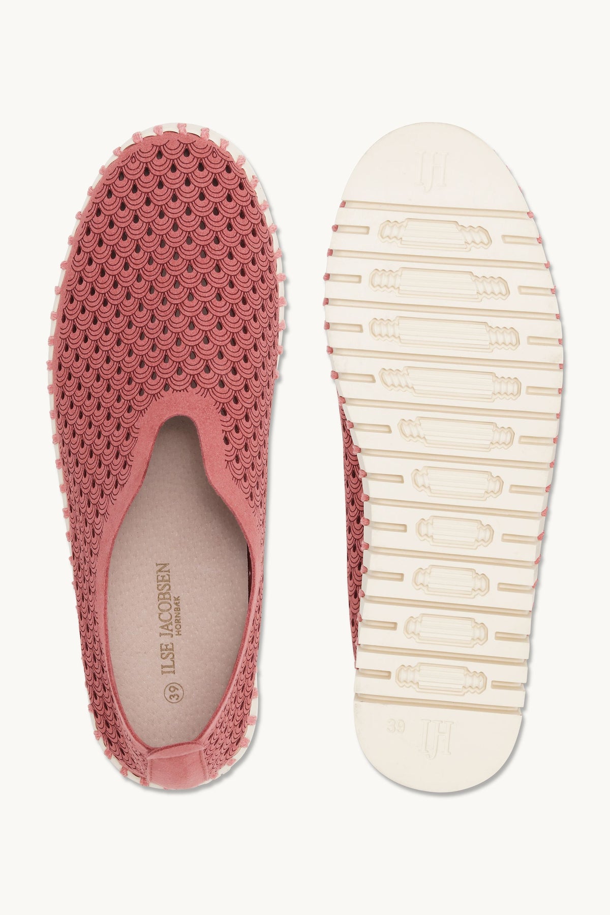 Laser-cut Slip-on Shoes on Flat Sole - Rouge Pearled Ivory