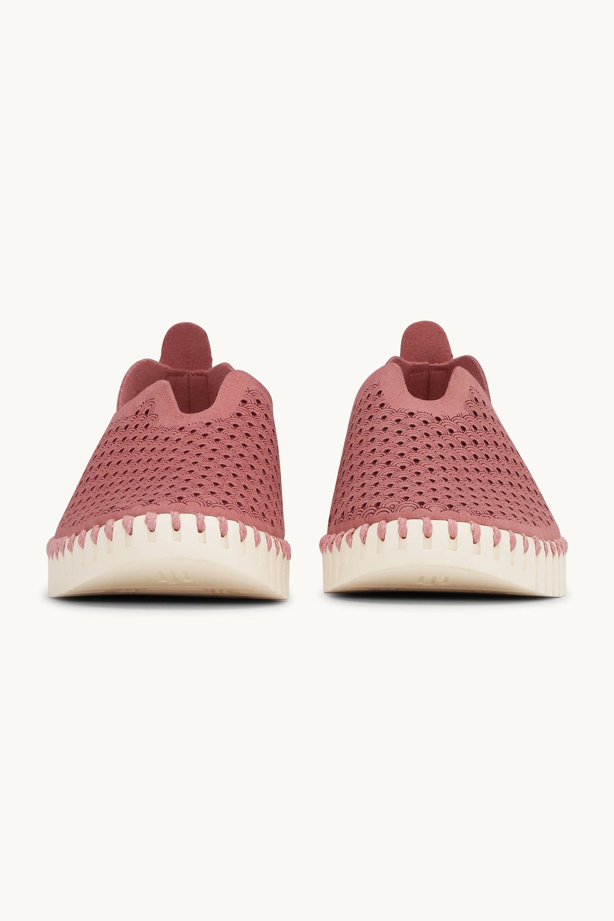 Laser-cut Slip-on Shoes on Flat Sole - Rouge Pearled Ivory