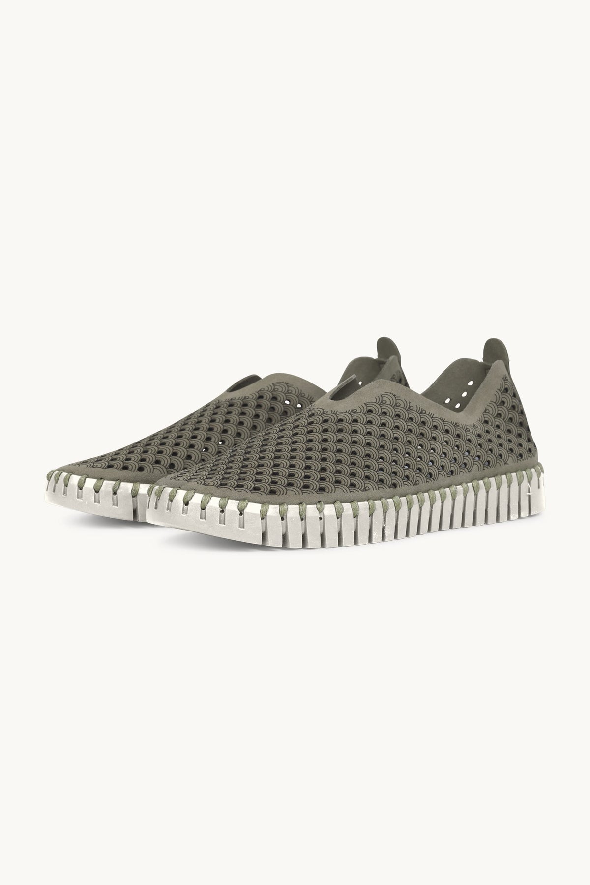 Laser-cut Slip-on Shoes on Flat Sole - Army